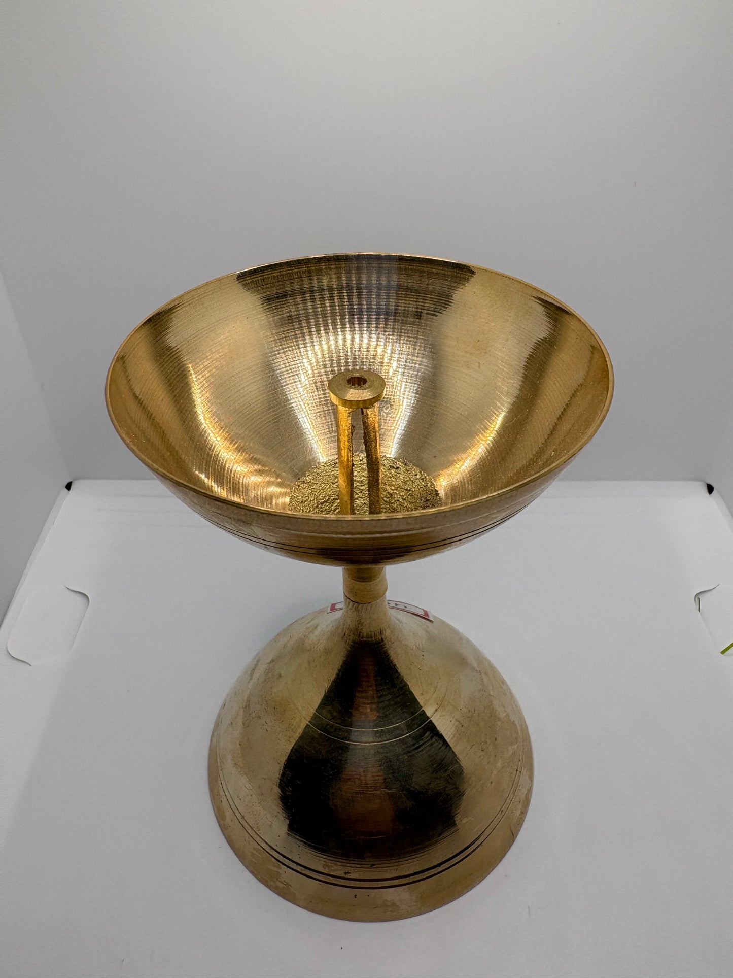 Brass (Petal) Akhand Jot Diya Damru | Traditional Brass Diya with Damru Base for Eternal Flame