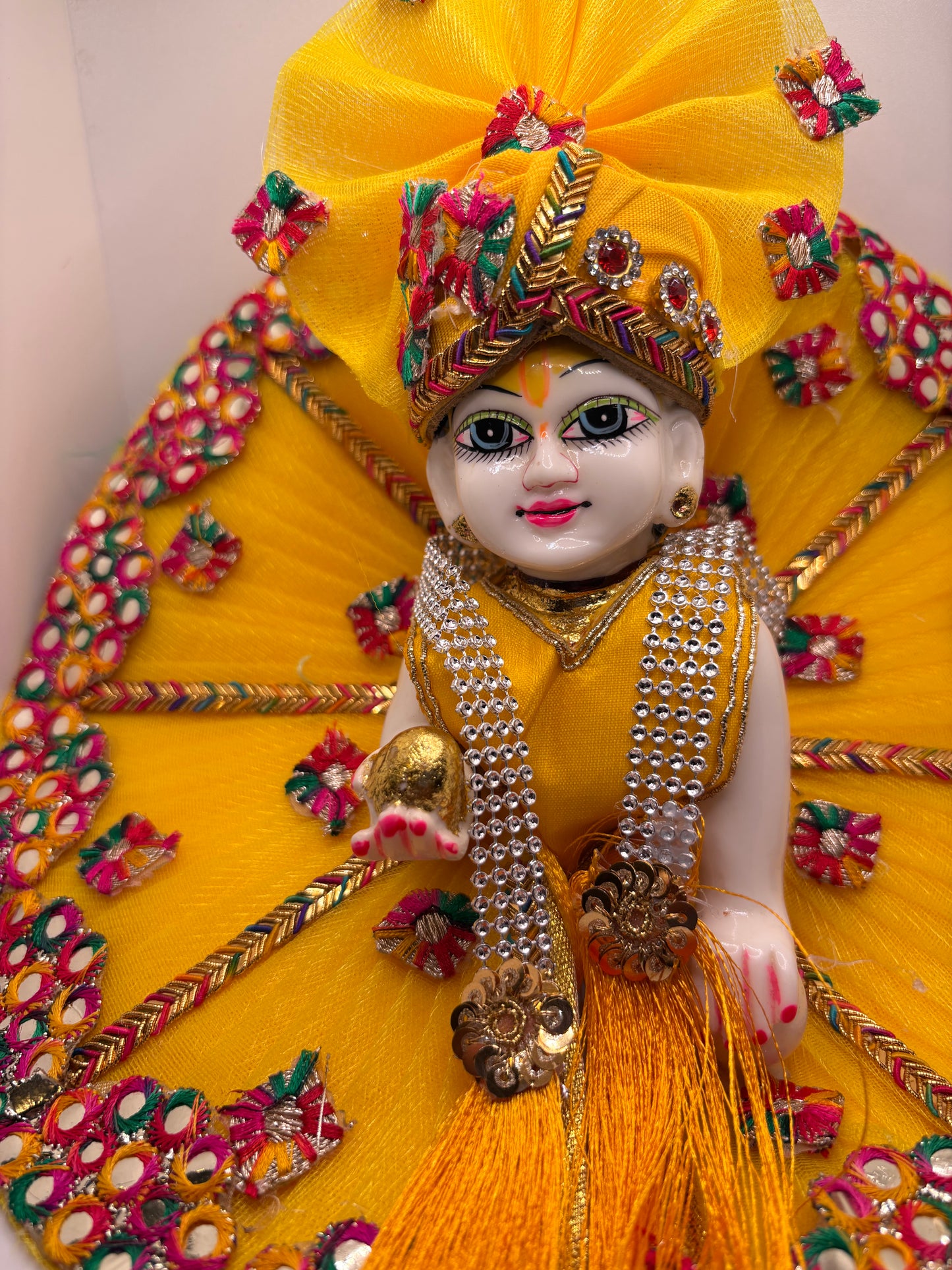 Yellow Heavy Dress for Ladoo Gopal Ji | Premium Vastra for Bal Gopal with Embroidery & Stone Work