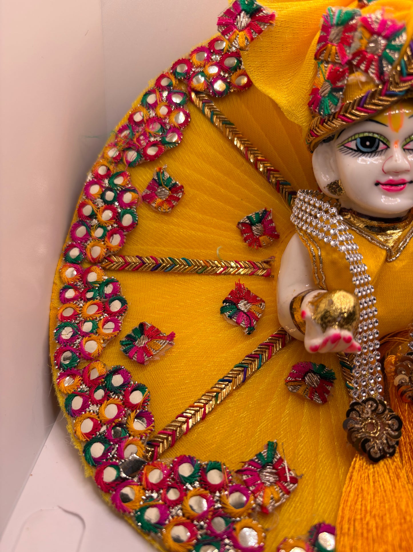 Yellow Heavy Dress for Ladoo Gopal Ji | Premium Vastra for Bal Gopal with Embroidery & Stone Work