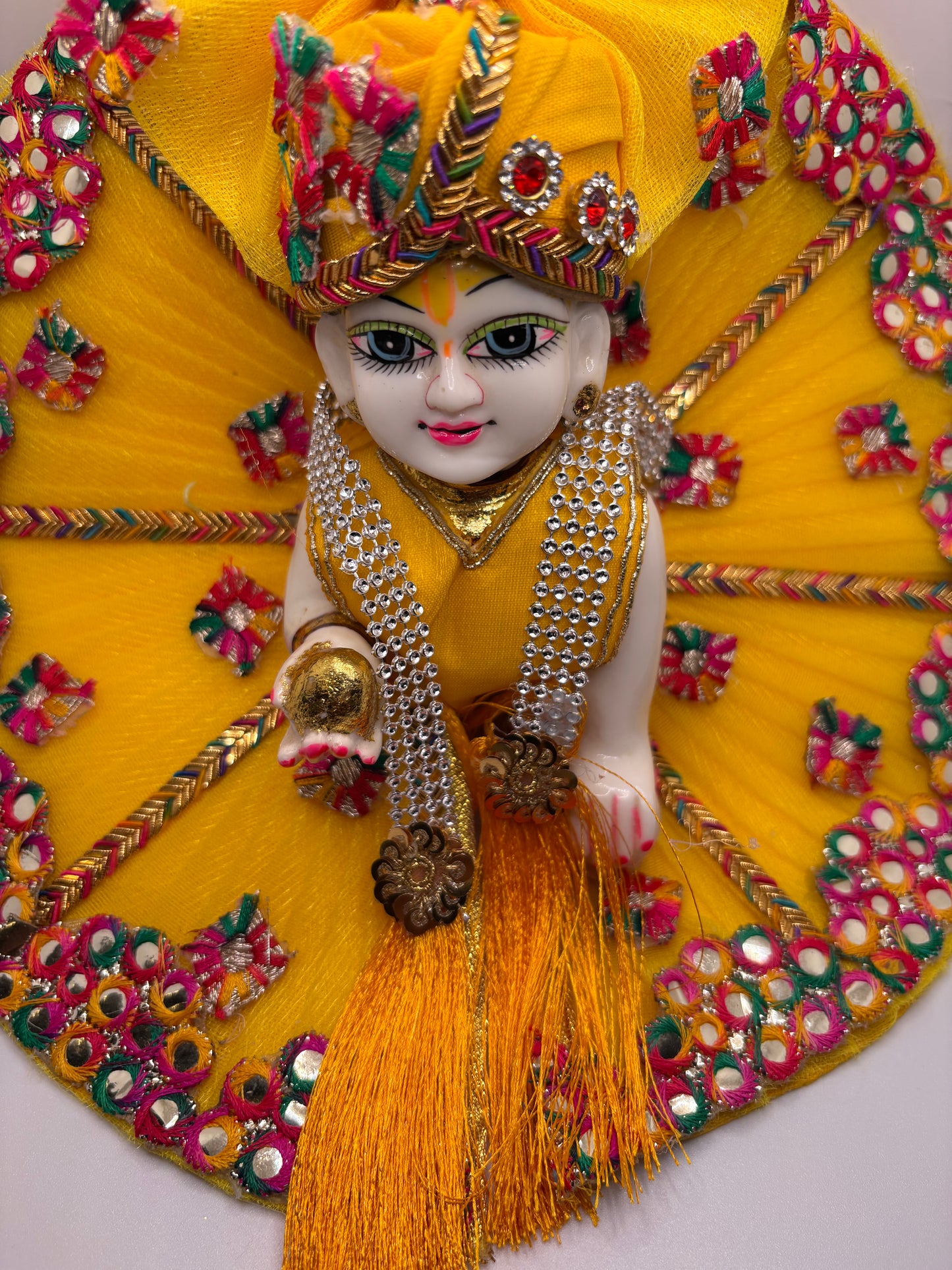 Yellow Heavy Dress for Ladoo Gopal Ji | Premium Vastra for Bal Gopal with Embroidery & Stone Work