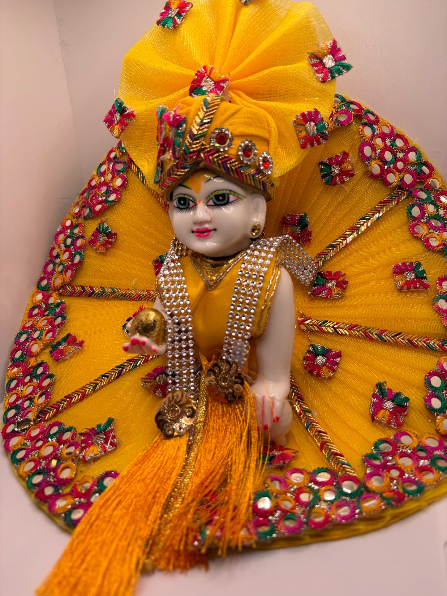 Yellow Heavy Dress for Ladoo Gopal Ji | Premium Vastra for Bal Gopal with Embroidery & Stone Work
