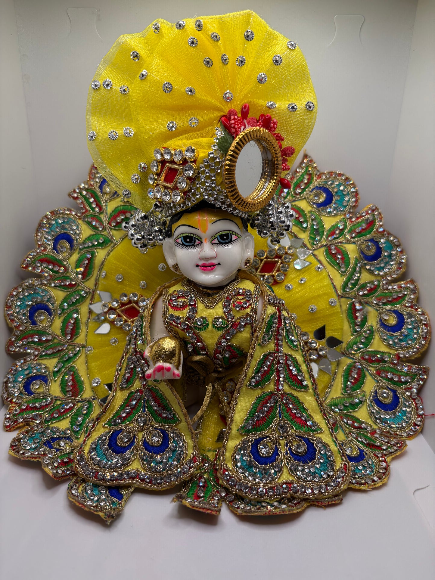 Yellow Heavy Dress for Ladoo Gopal Ji | Premium Vastra for Bal Gopal with Embroidery & Stone Work