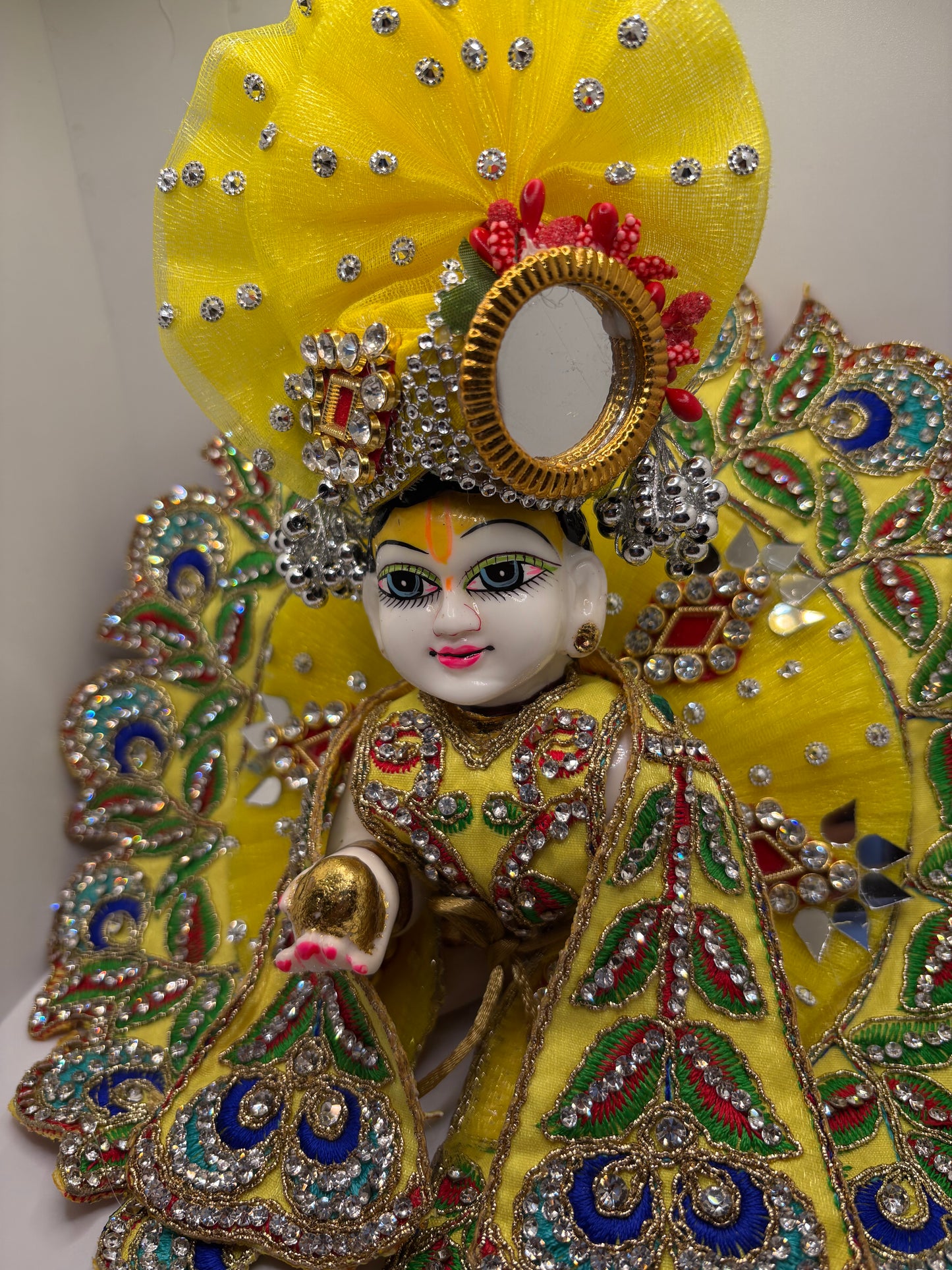 Yellow Heavy Dress for Ladoo Gopal Ji | Premium Vastra for Bal Gopal with Embroidery & Stone Work
