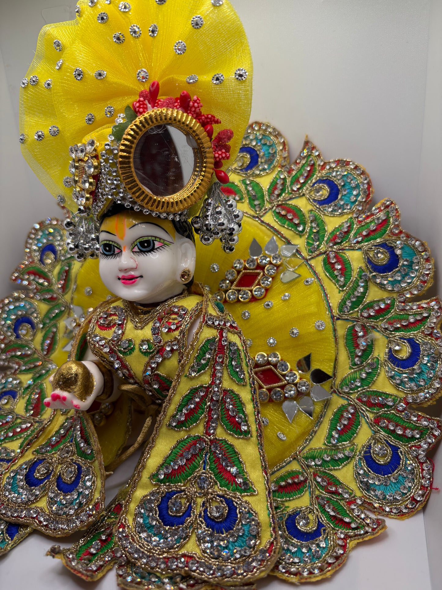 Yellow Heavy Dress for Ladoo Gopal Ji | Premium Vastra for Bal Gopal with Embroidery & Stone Work
