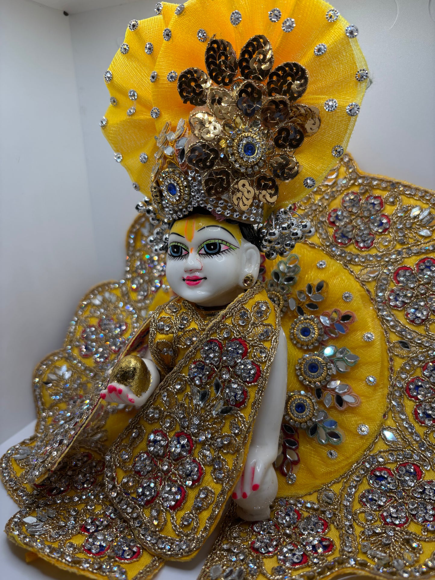 Yellow Heavy Embroidery Dress for Ladoo Gopal Ji | Designer Vastra for Bal Gopal Idol