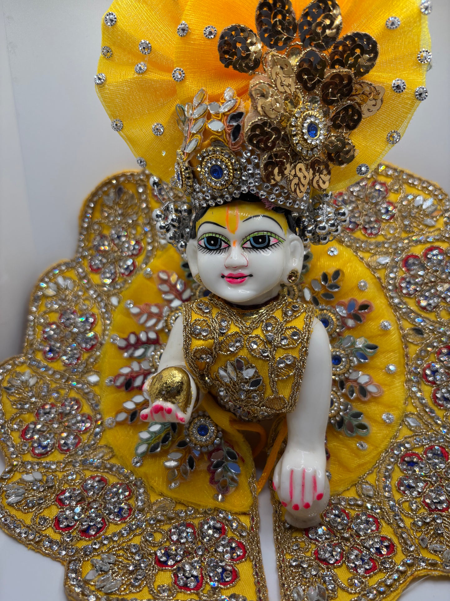 Yellow Heavy Embroidery Dress for Ladoo Gopal Ji | Designer Vastra for Bal Gopal Idol