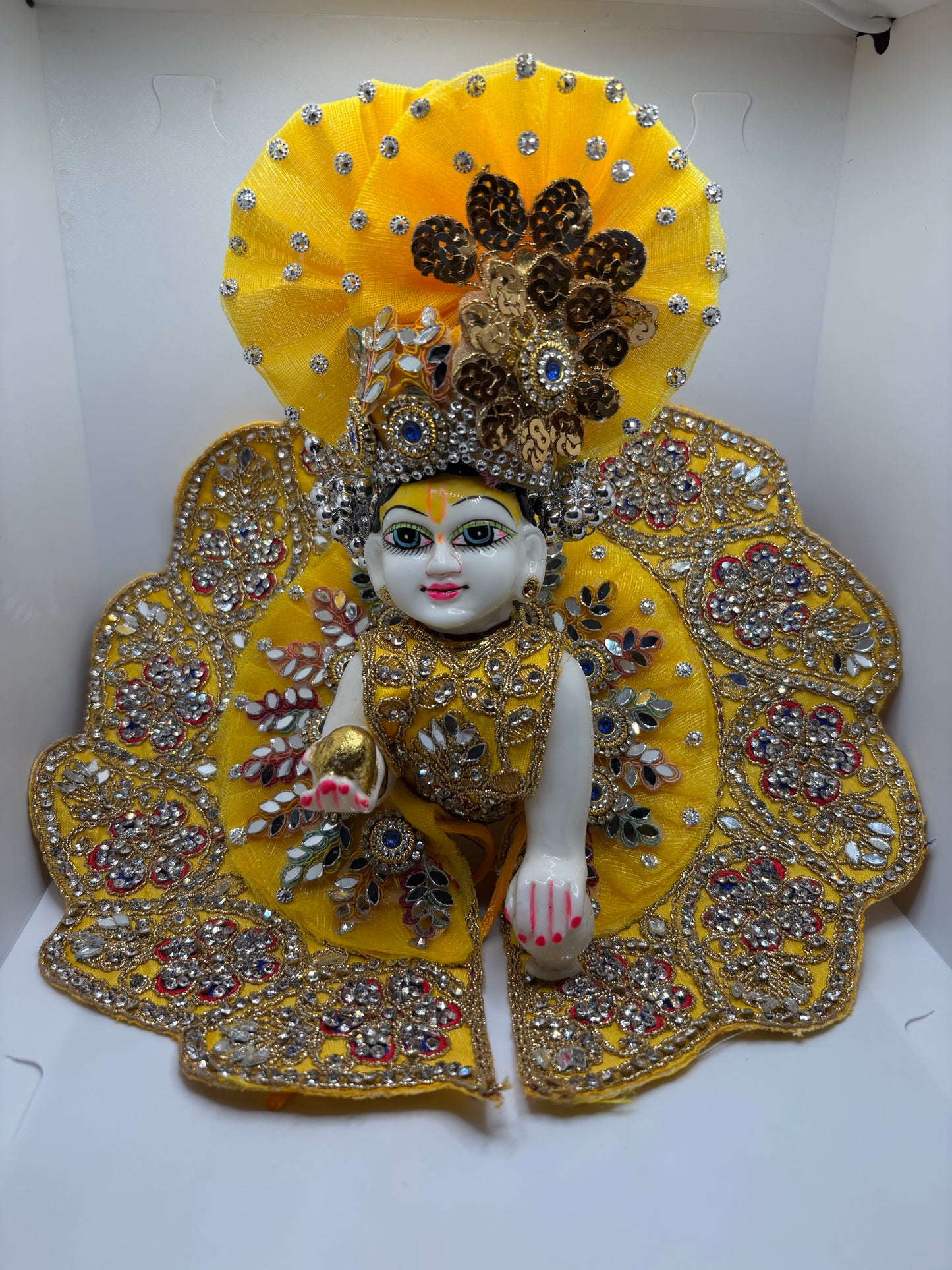 Yellow Heavy Embroidery Dress for Ladoo Gopal Ji | Designer Vastra for Bal Gopal Idol