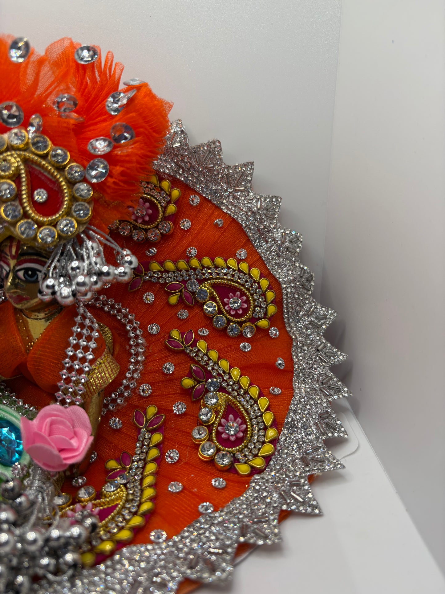 Orange Green Heavy Dress for Ladoo Gopal Ji | Designer Vastra for Bal Gopal with Zari & Stone Work