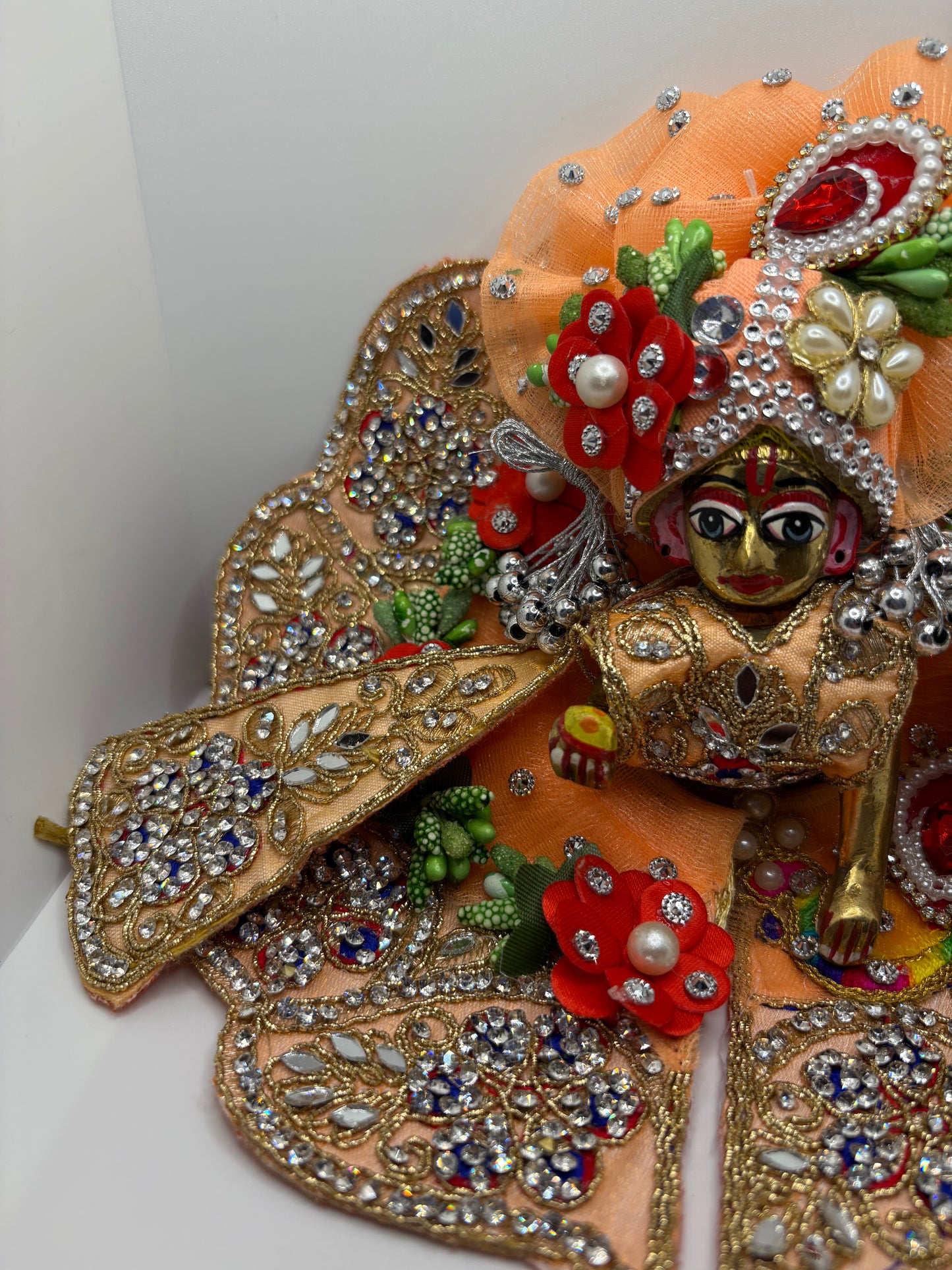 Peach Heavy Dress with Pagdi for Ladoo Gopal Ji | Designer Embroidered Vastra for Bal Gopal Idol