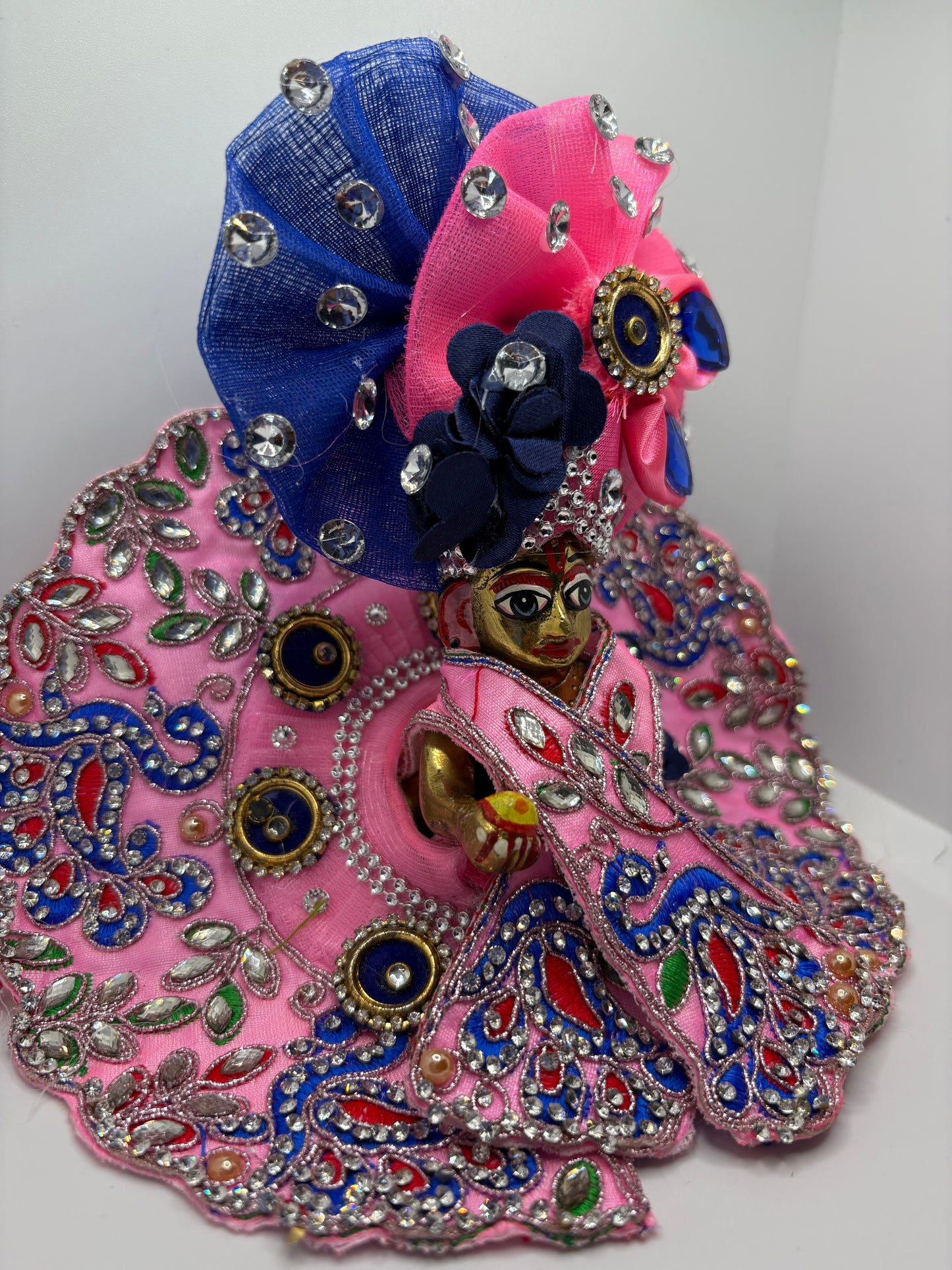 Pink & Blue Heavy Dress with Pagdi for Ladoo Gopal Ji | Premium Embroidered Vastra Set for Bal Gopal Idol