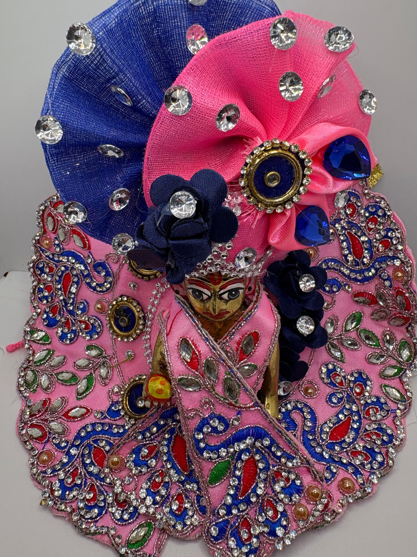 Pink & Blue Heavy Dress with Pagdi for Ladoo Gopal Ji | Premium Embroidered Vastra Set for Bal Gopal Idol