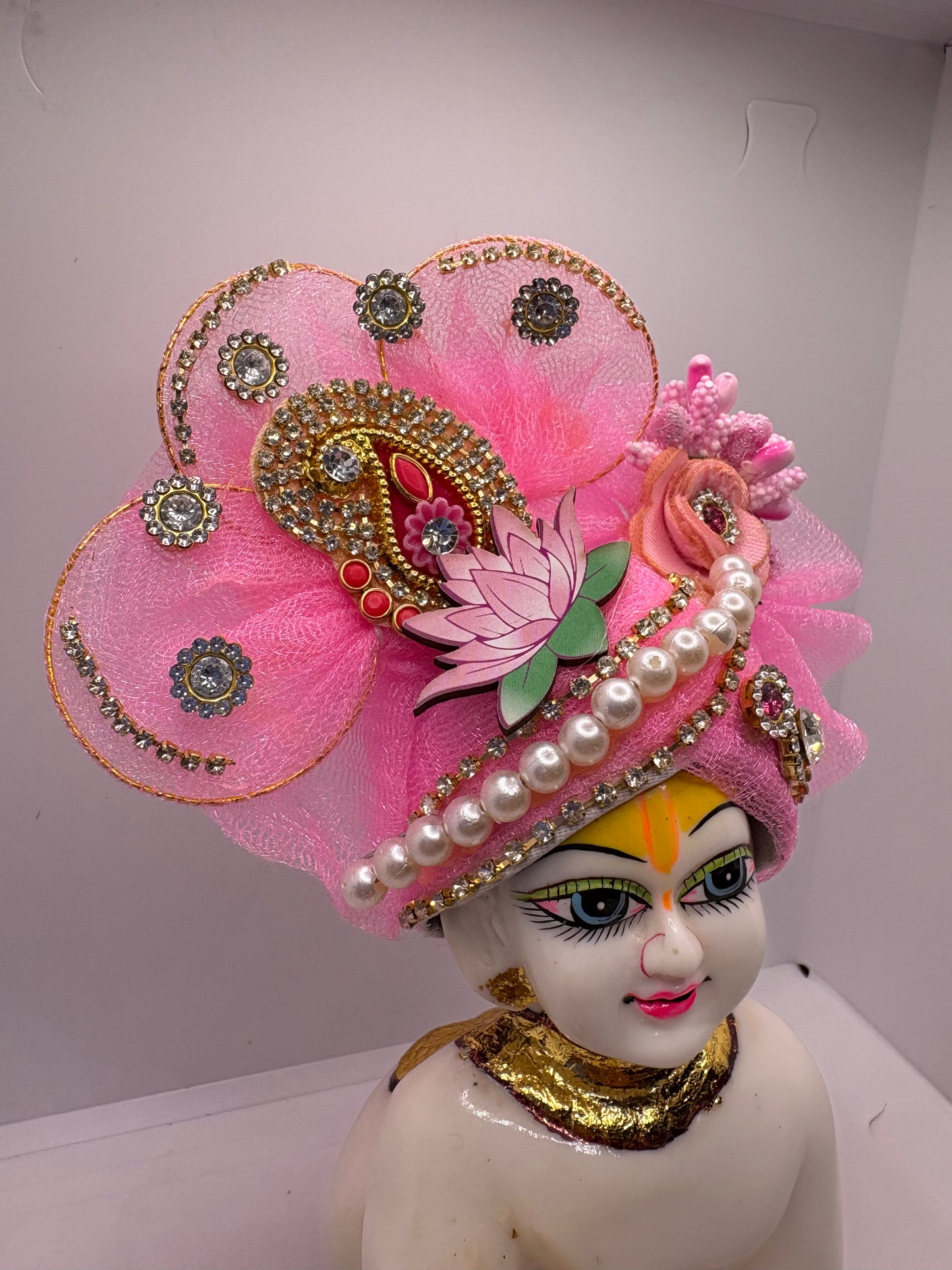 Pink Heavy Pagdi for Ladoo Gopal Ji | Handcrafted Crown for Bal Gopal Idol