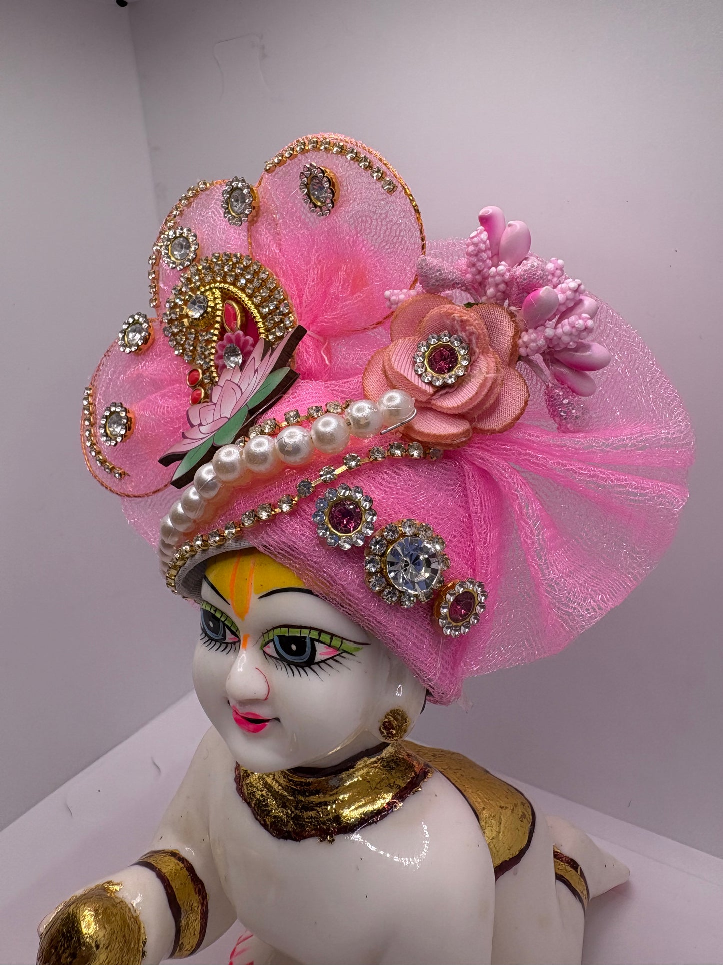 Pink Heavy Pagdi for Ladoo Gopal Ji | Handcrafted Crown for Bal Gopal Idol