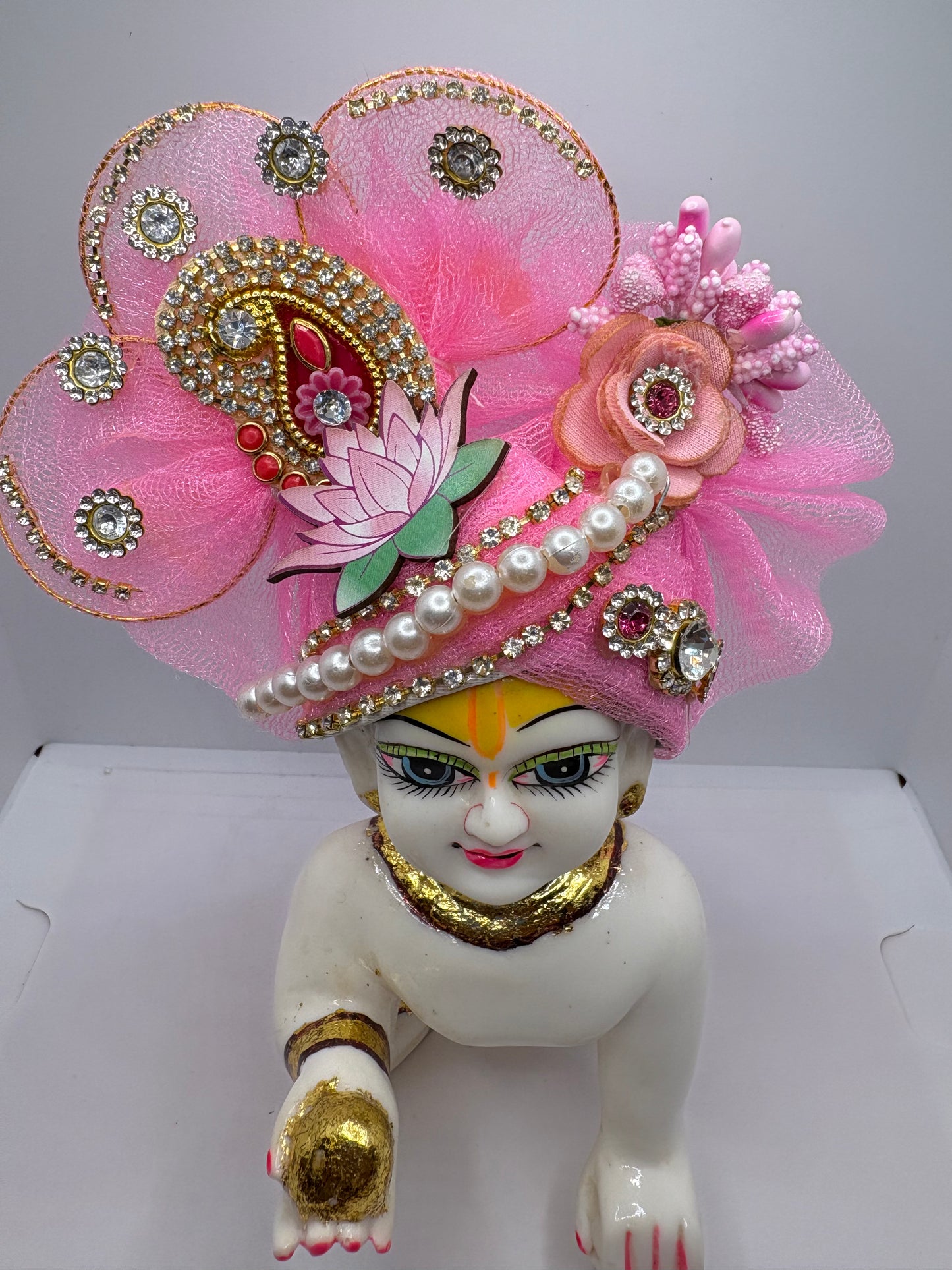 Pink Heavy Pagdi for Ladoo Gopal Ji | Handcrafted Crown for Bal Gopal Idol