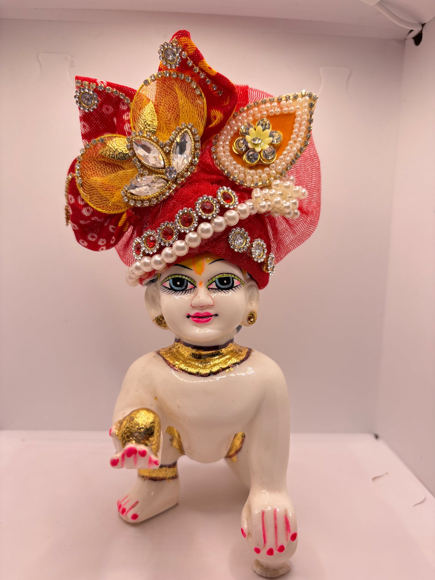 Rajasthani Red Heavy Pagdi for Ladoo Gopal Ji | Royal Handcrafted Turban for Bal Gopal Idol