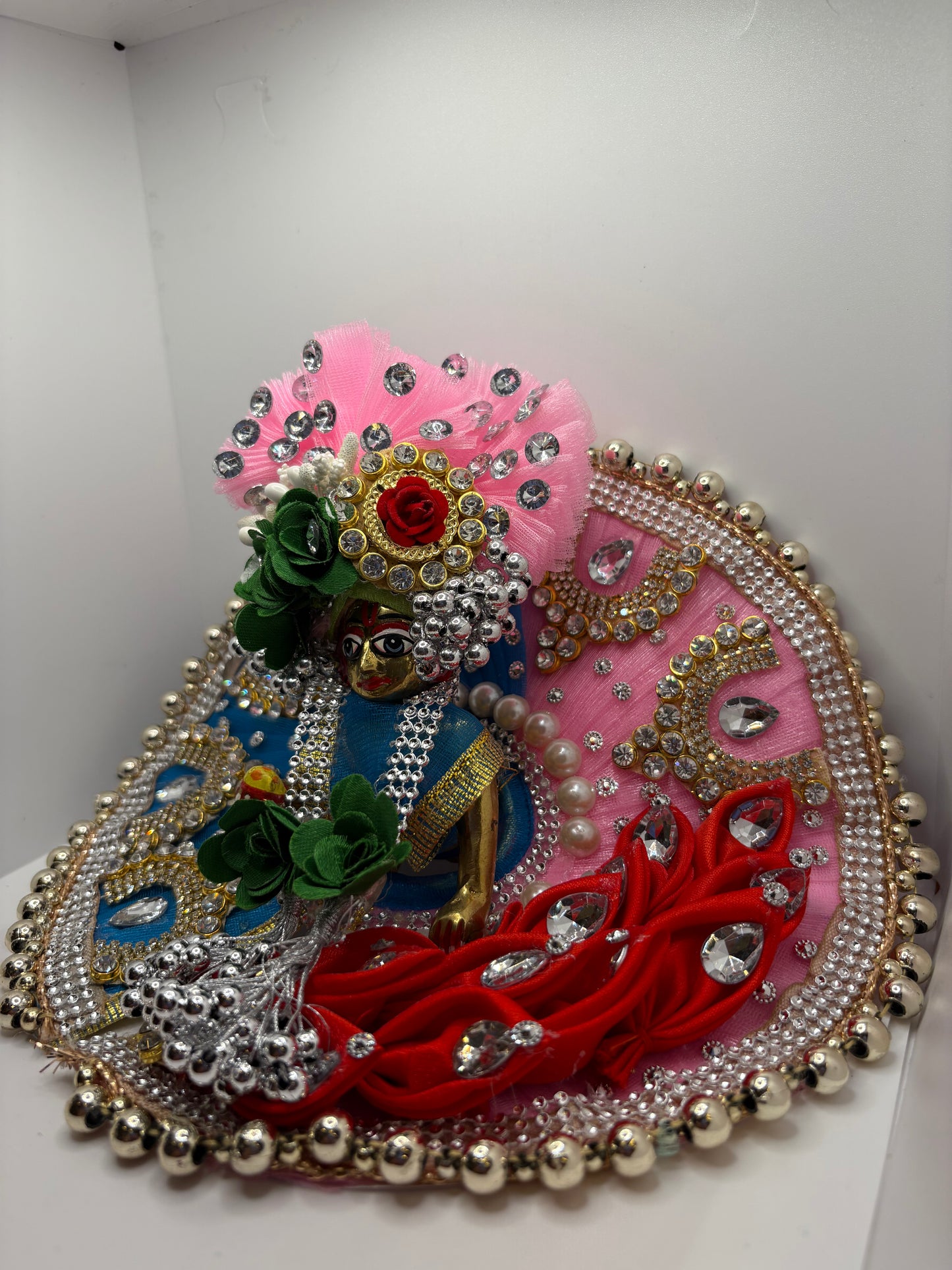 Blue & Pink Heavy Dress with Pagdi for Ladoo Gopal Ji | Royal Handcrafted Vastra Set for Bal Gopal Idol