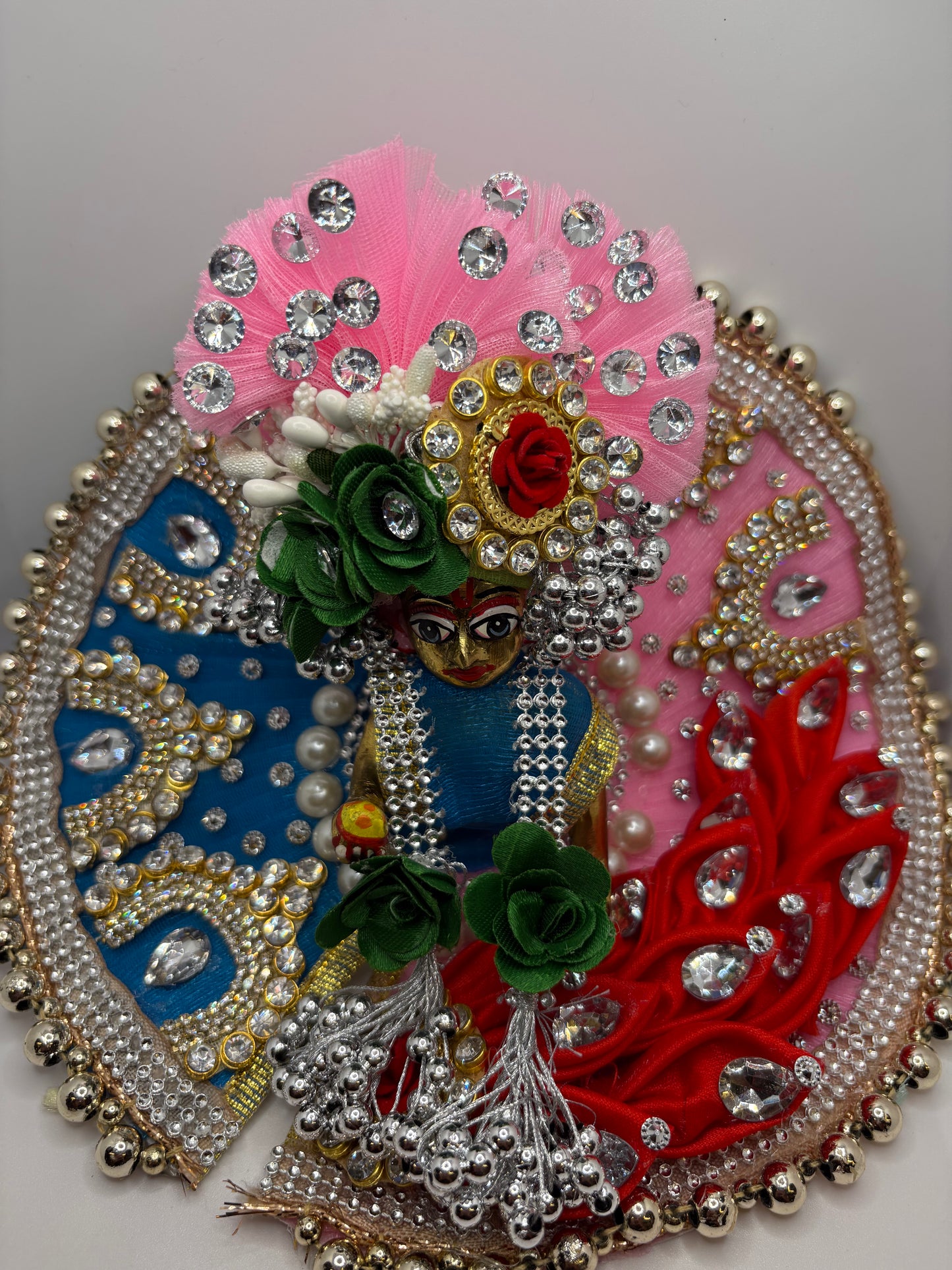 Blue & Pink Heavy Dress with Pagdi for Ladoo Gopal Ji | Royal Handcrafted Vastra Set for Bal Gopal Idol