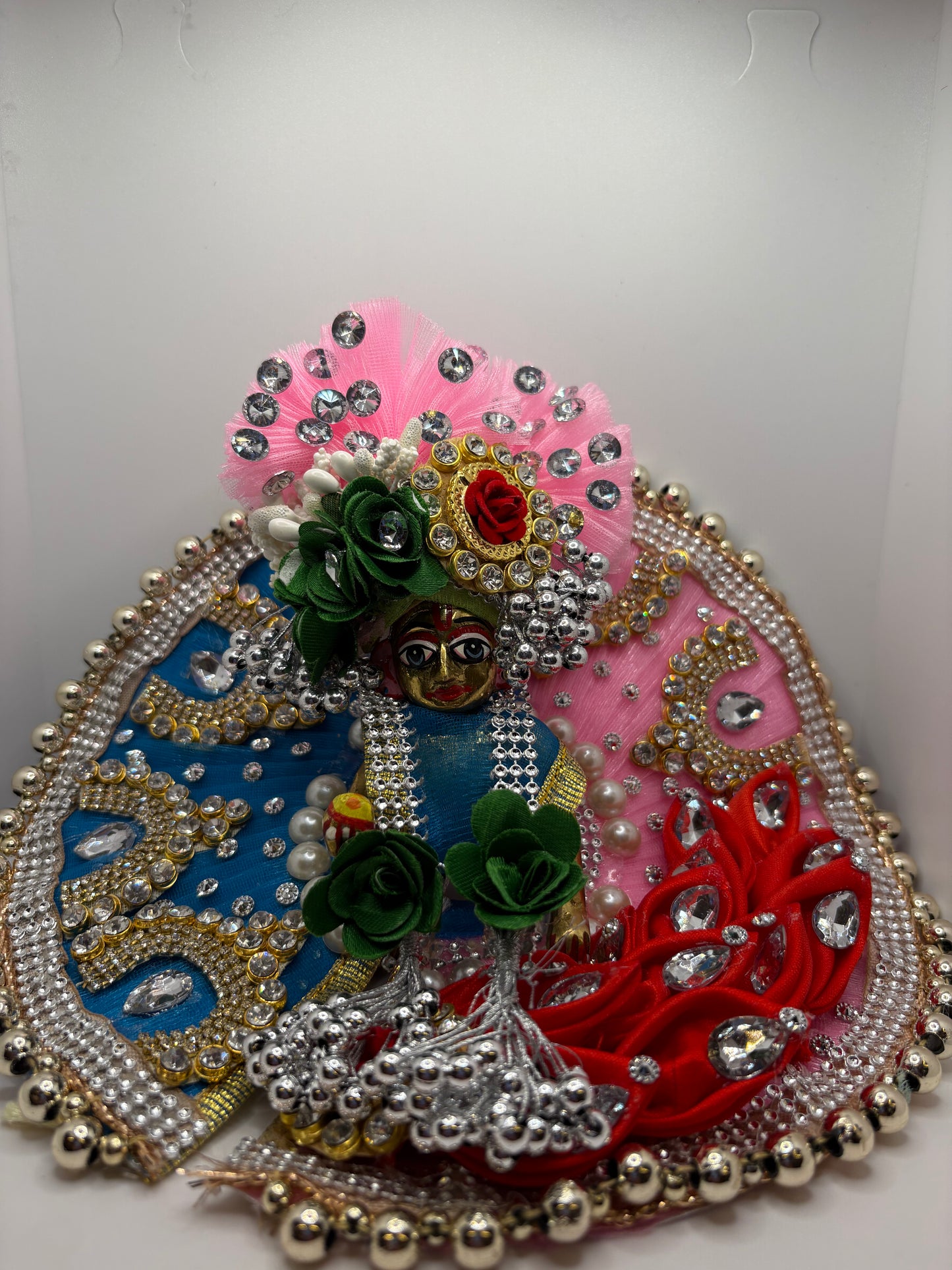 Blue & Pink Heavy Dress with Pagdi for Ladoo Gopal Ji | Royal Handcrafted Vastra Set for Bal Gopal Idol