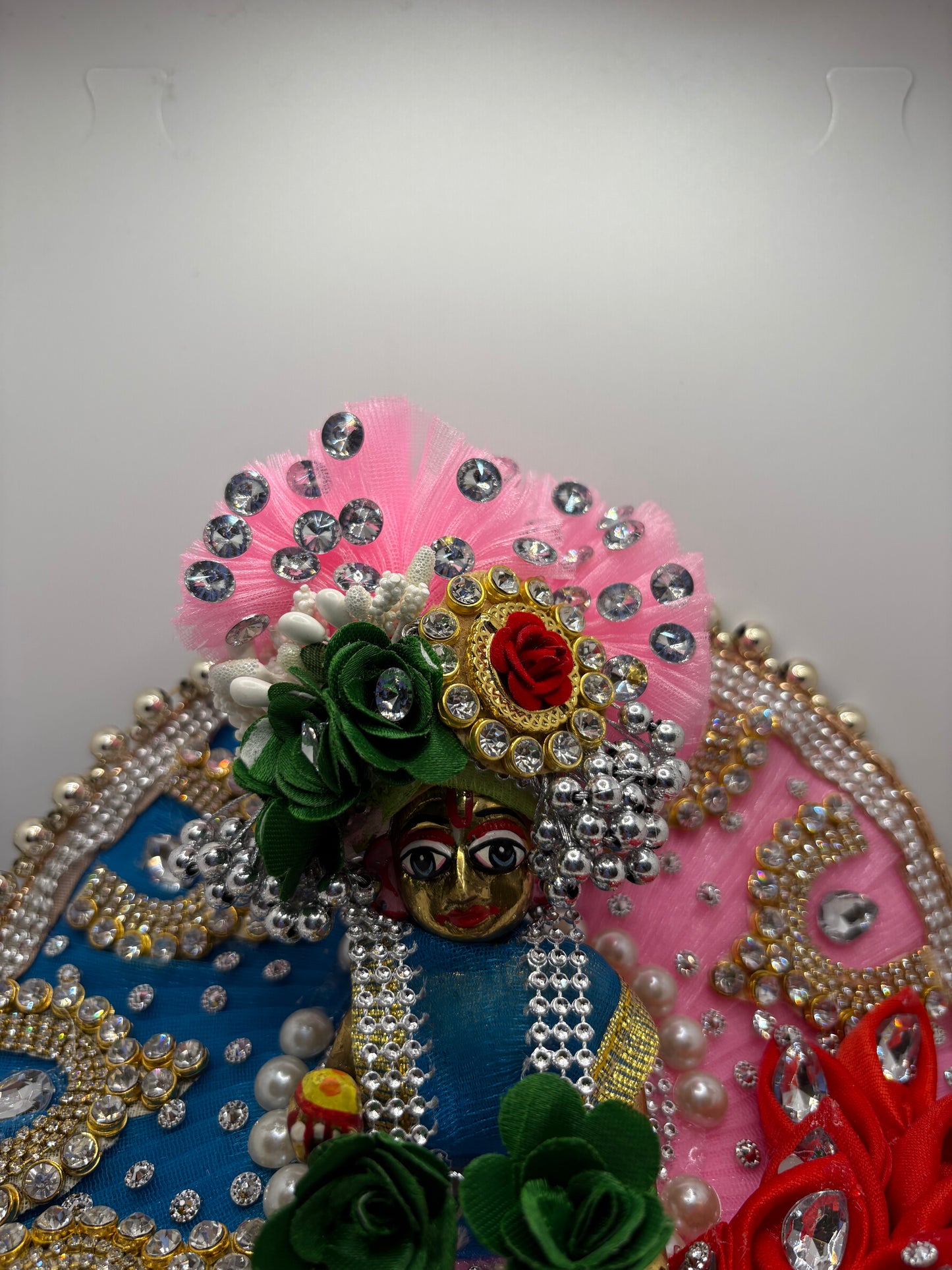 Blue & Pink Heavy Dress with Pagdi for Ladoo Gopal Ji | Royal Handcrafted Vastra Set for Bal Gopal Idol