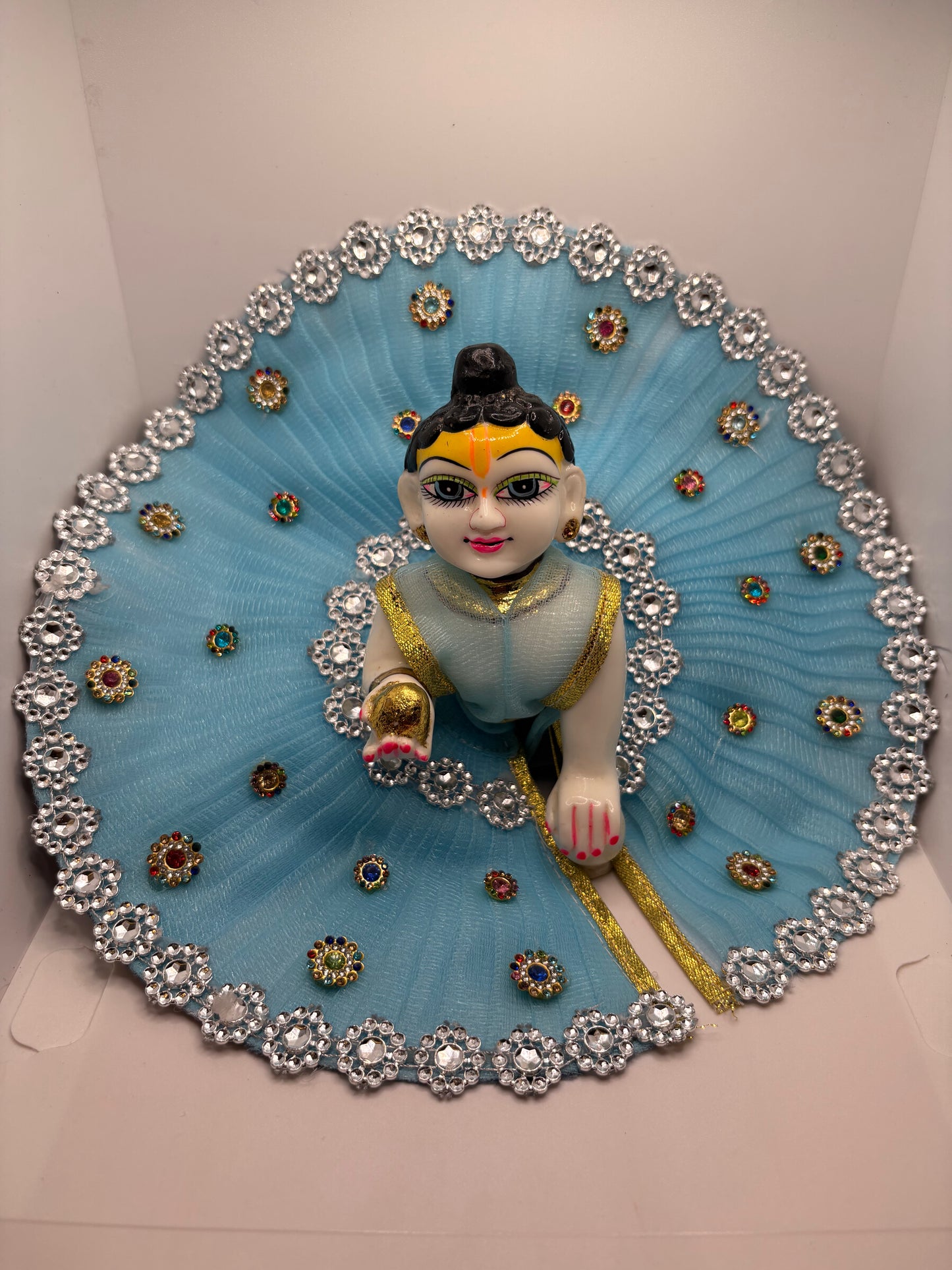 Light Blue Heavy Dress for Ladoo Gopal Ji | Handcrafted Royal Outfit for Bal Gopal Idol