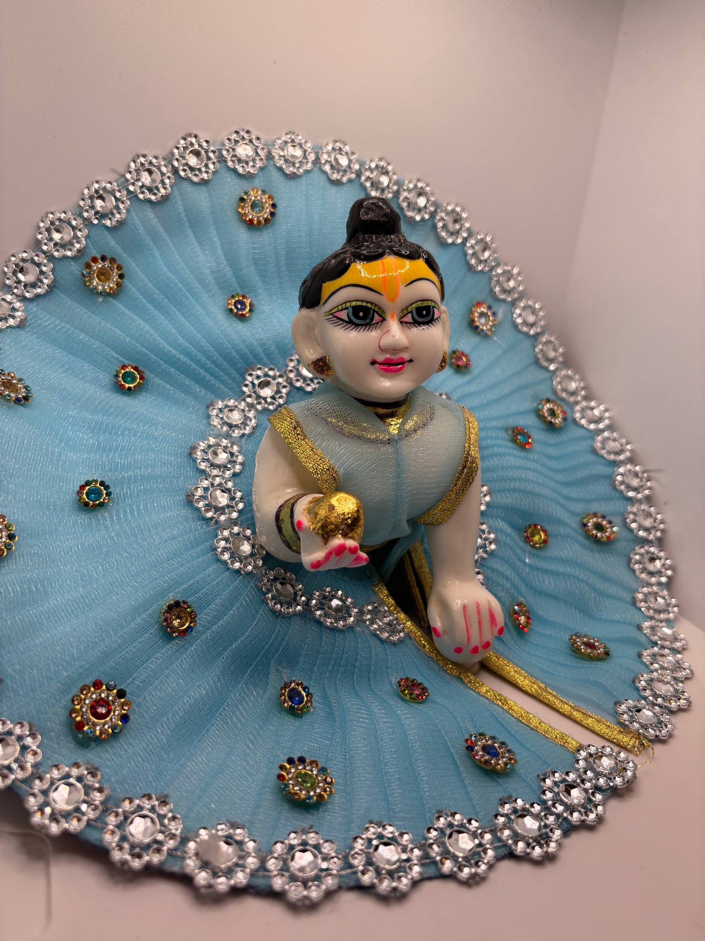 Light Blue Heavy Dress for Ladoo Gopal Ji | Handcrafted Royal Outfit for Bal Gopal Idol