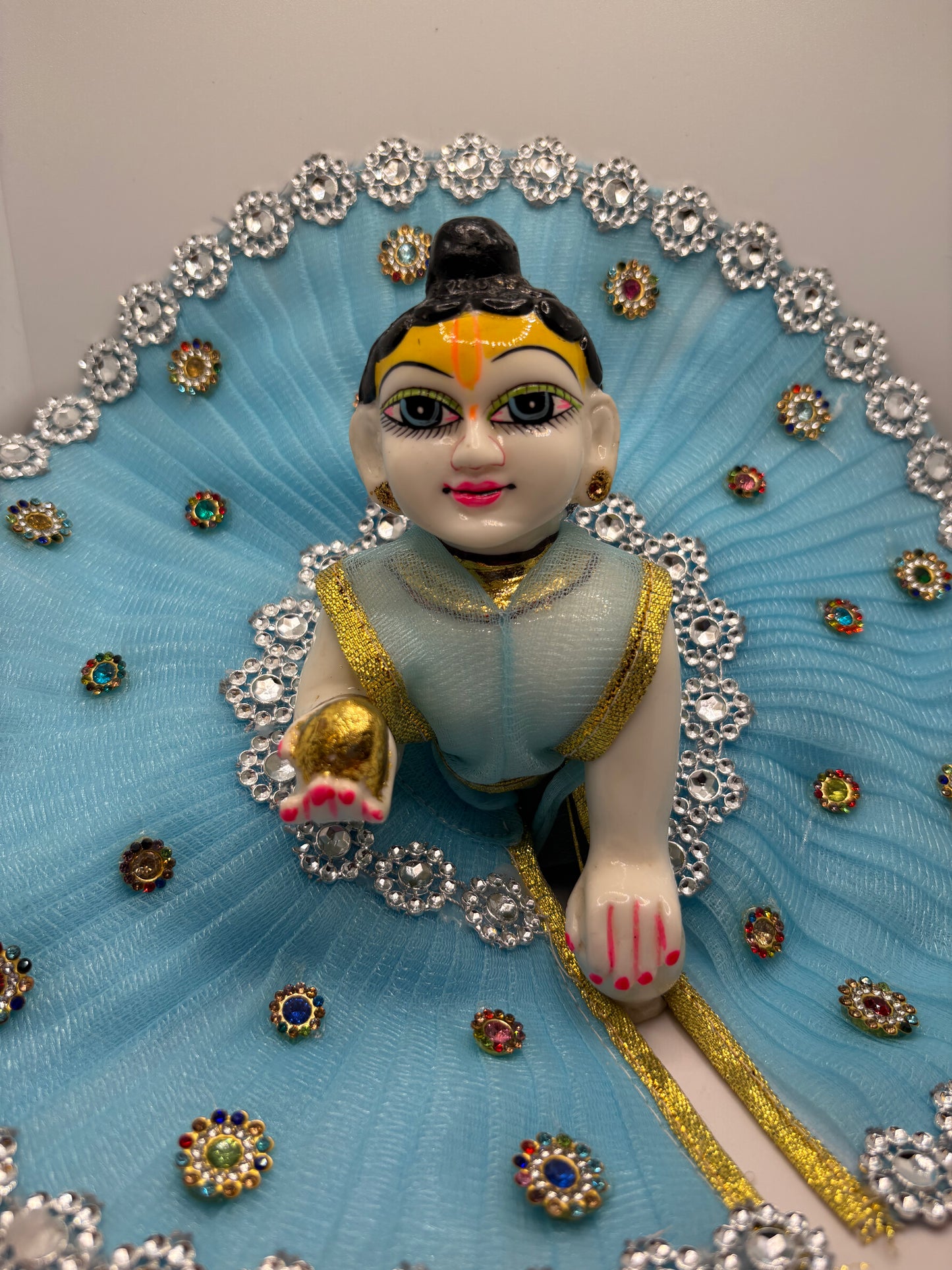 Light Blue Heavy Dress for Ladoo Gopal Ji | Handcrafted Royal Outfit for Bal Gopal Idol