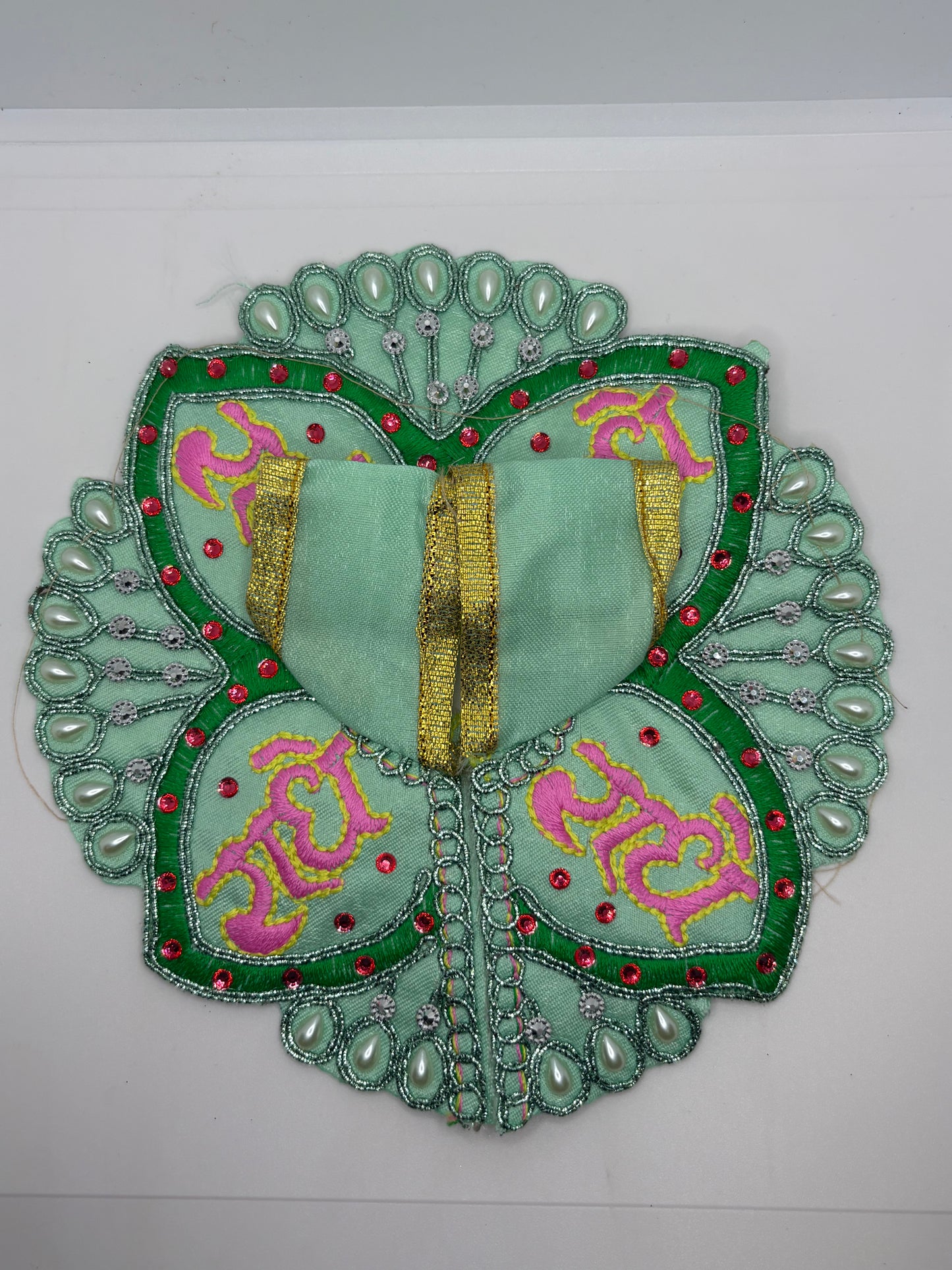 Radhe Print Laddu Gopal Embroidery Dress | Premium Vastra for Bal Gopal with Traditional Radha Rani Motif
