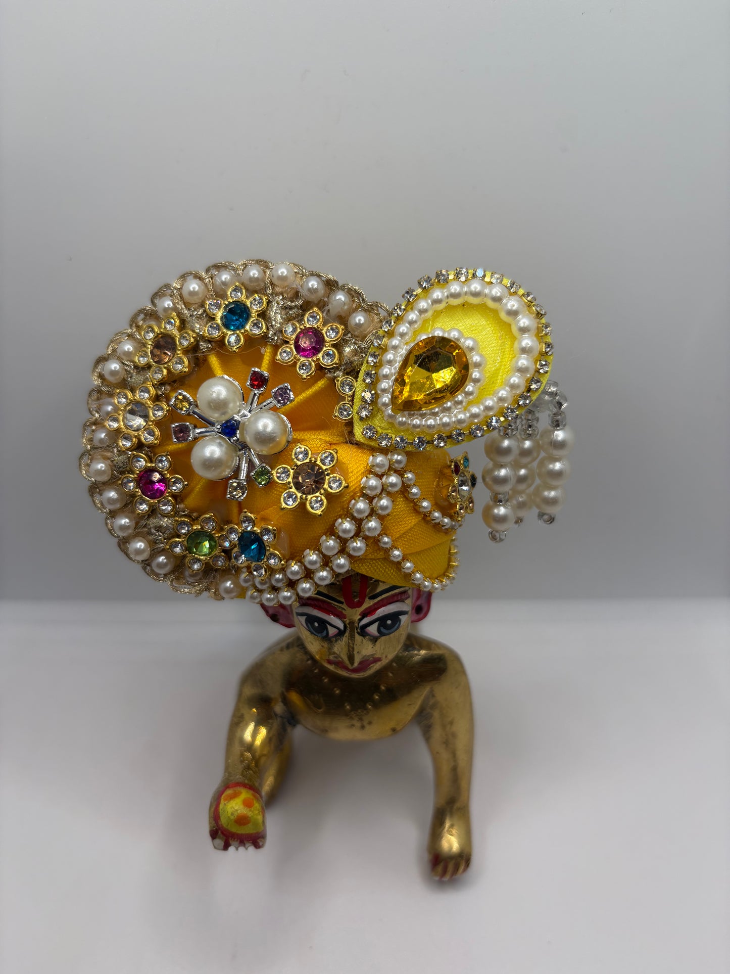Stone-Studded Pagdi for Laddu Gopal Ji | Traditional Crown for Bal Gopal Idol