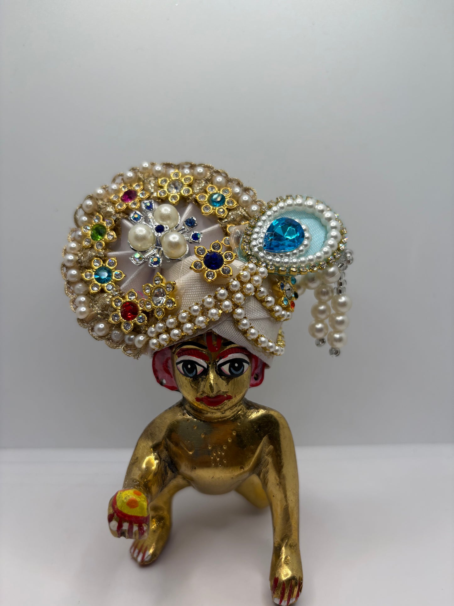 Stone-Studded Pagdi for Laddu Gopal Ji | Traditional Crown for Bal Gopal Idol