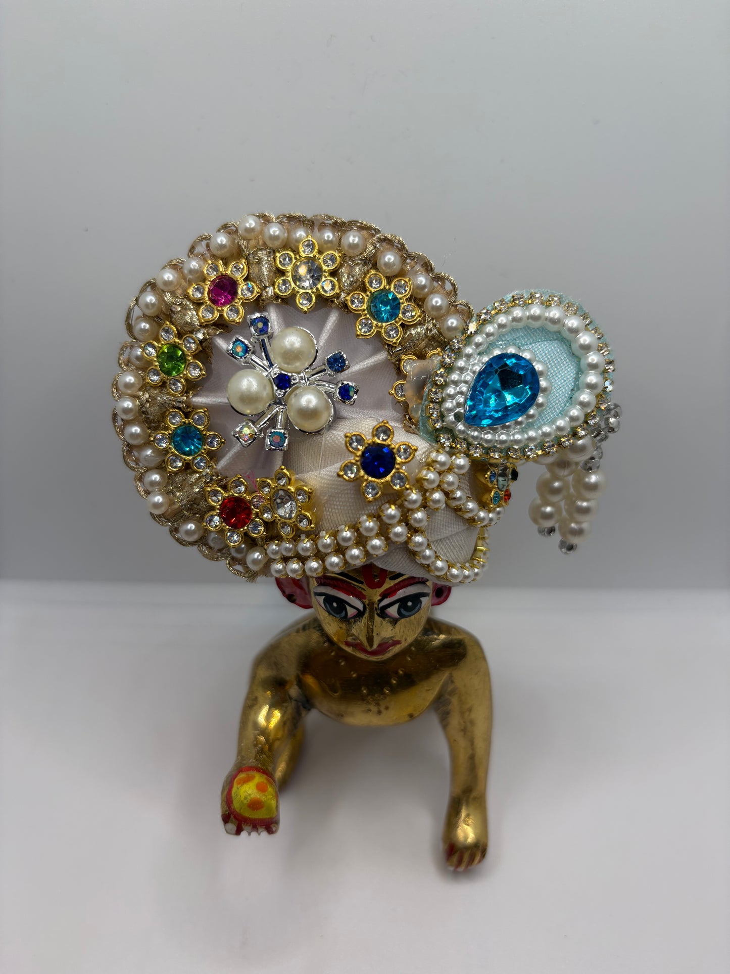 Stone-Studded Pagdi for Laddu Gopal Ji | Traditional Crown for Bal Gopal Idol