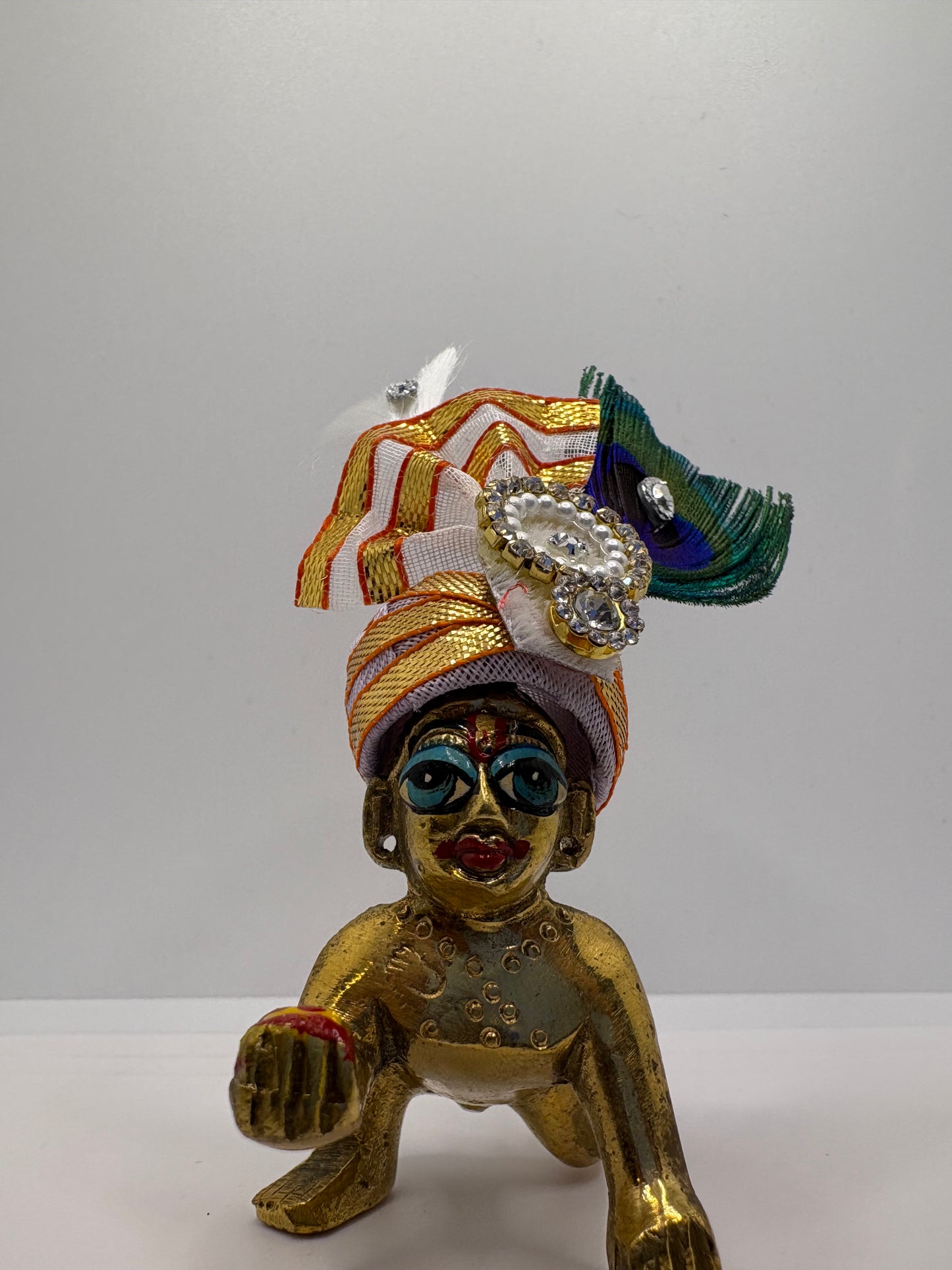 Beautiful Stone Peacock Feather Decorated Mukut for Kanha Ji | Royal Crown for Laddu Gopal Idol