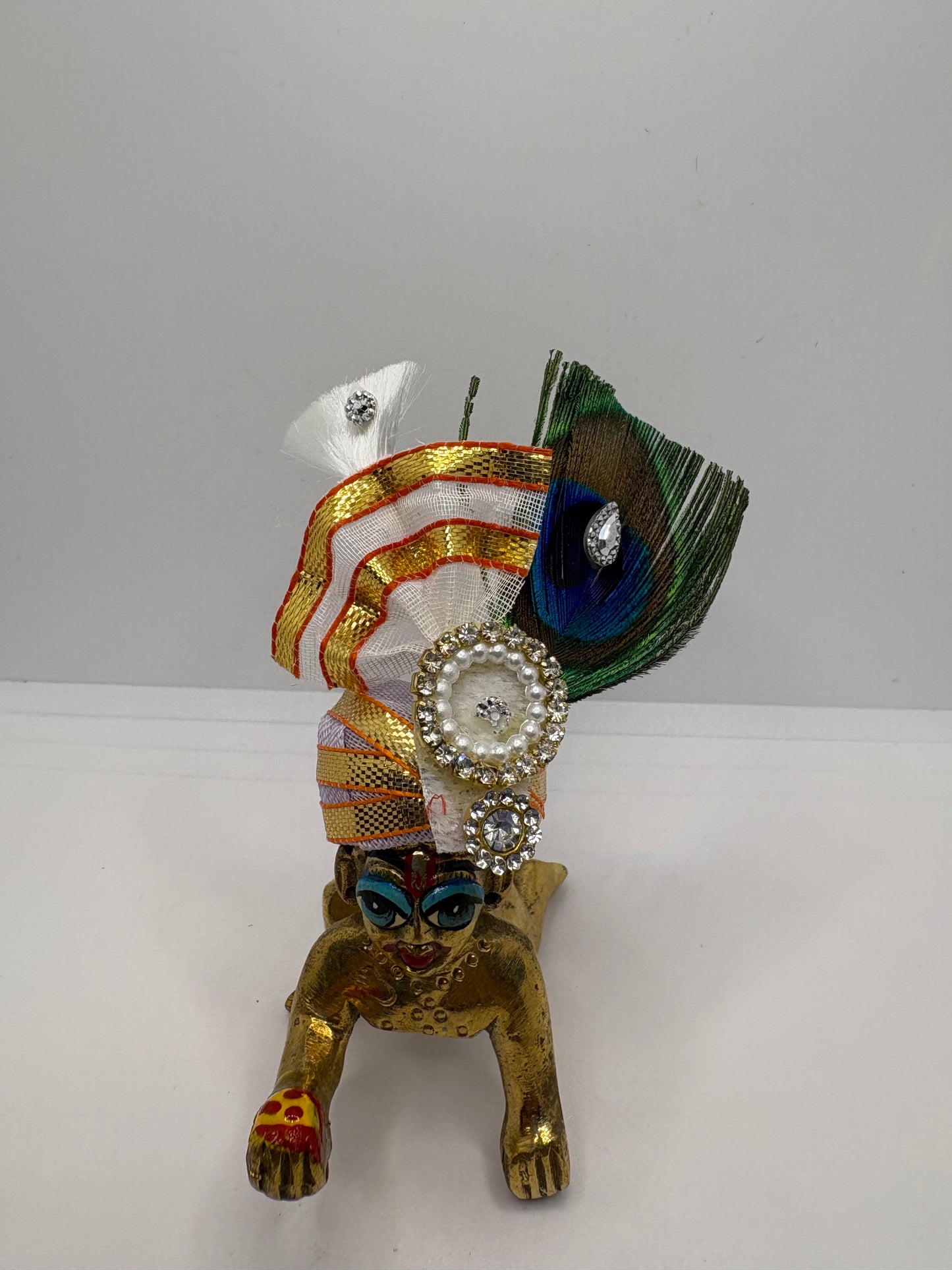 Beautiful Stone Peacock Feather Decorated Mukut for Kanha Ji | Royal Crown for Laddu Gopal Idol