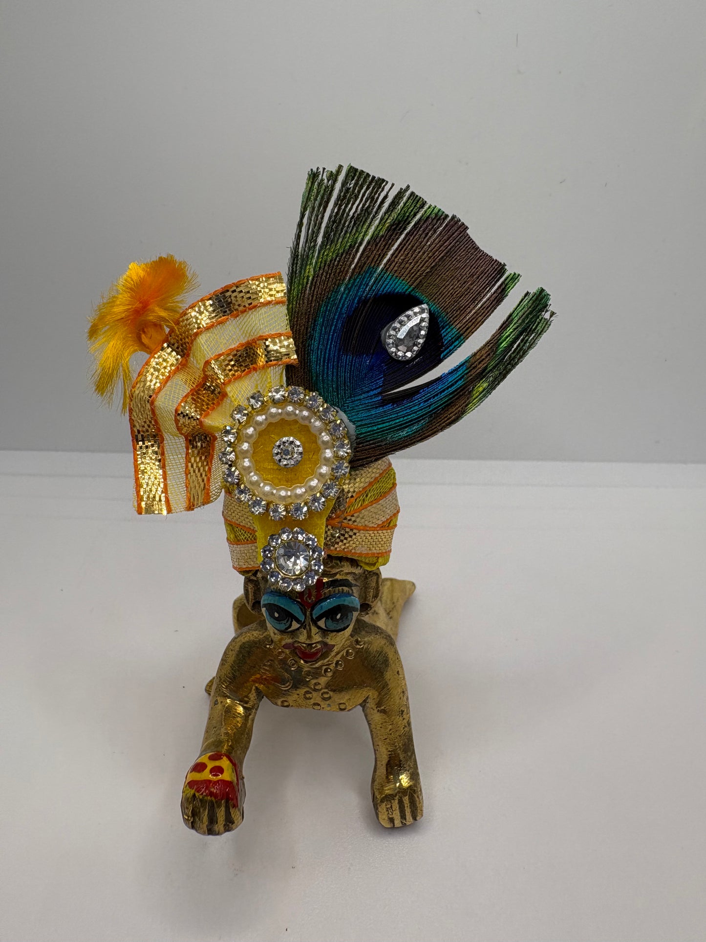 Beautiful Stone Peacock Feather Decorated Mukut for Kanha Ji | Royal Crown for Laddu Gopal Idol