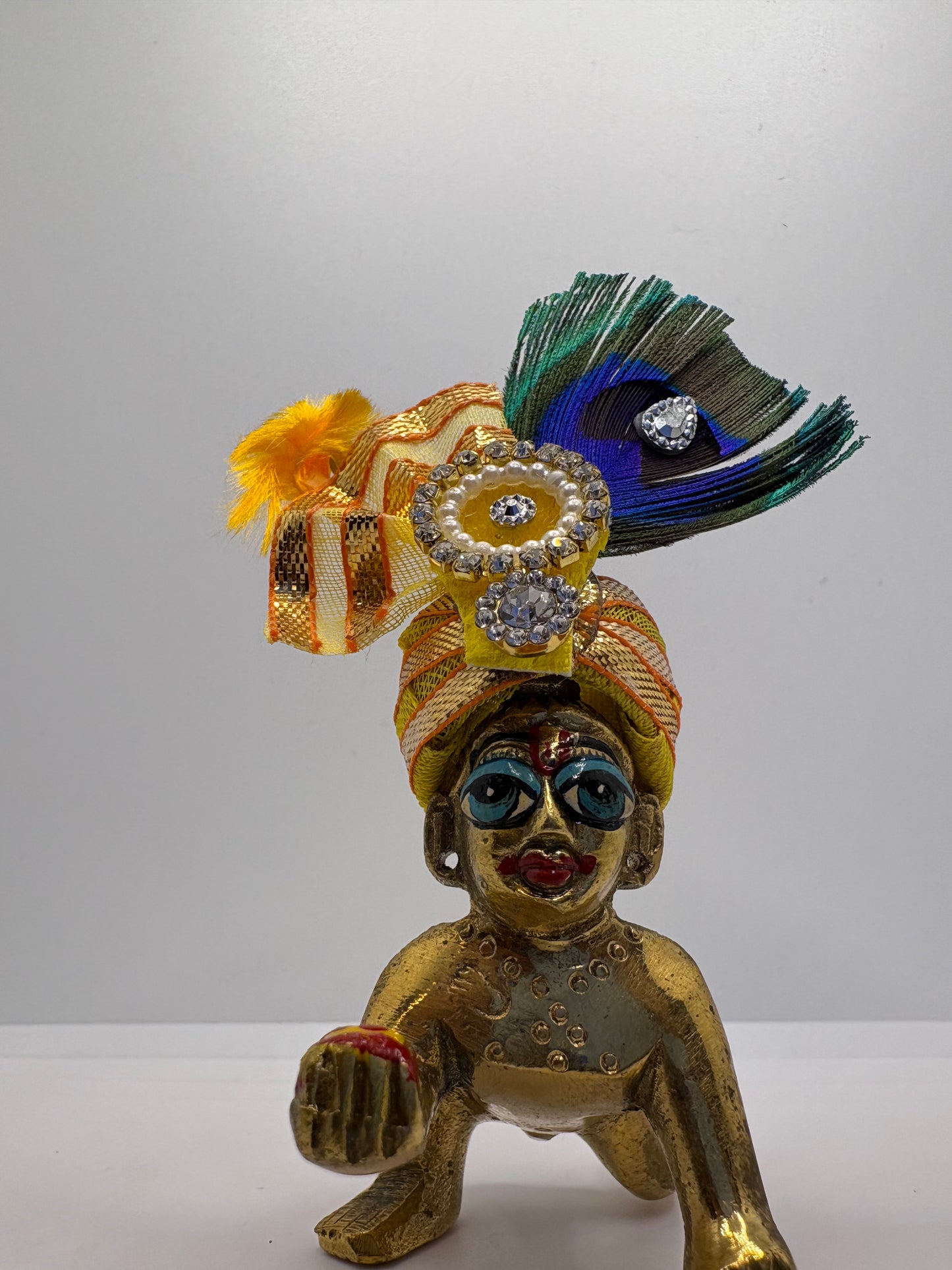 Beautiful Stone Peacock Feather Decorated Mukut for Kanha Ji | Royal Crown for Laddu Gopal Idol