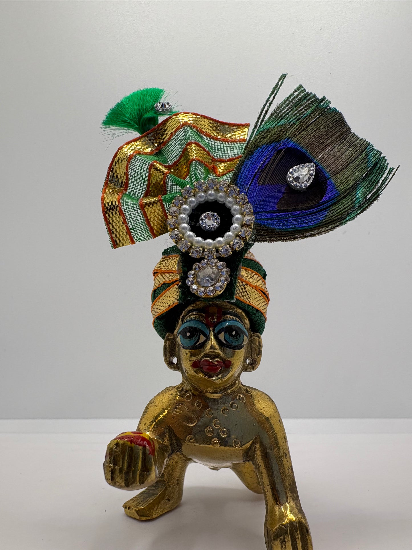 Beautiful Stone Peacock Feather Decorated Mukut for Kanha Ji | Royal Crown for Laddu Gopal Idol