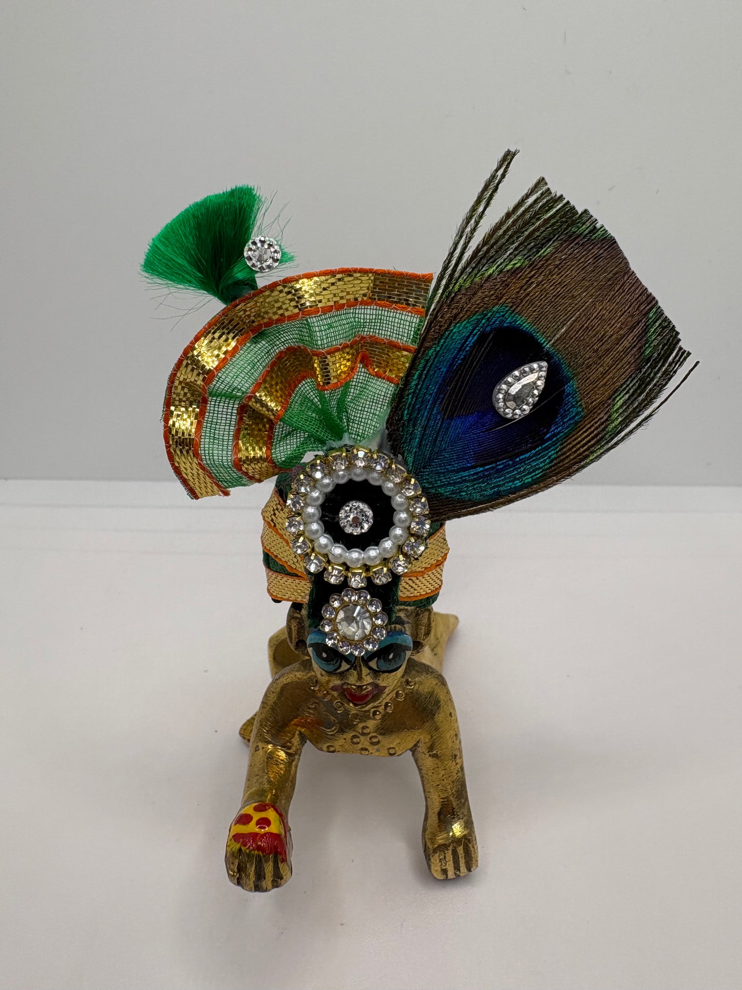 Beautiful Stone Peacock Feather Decorated Mukut for Kanha Ji | Royal Crown for Laddu Gopal Idol