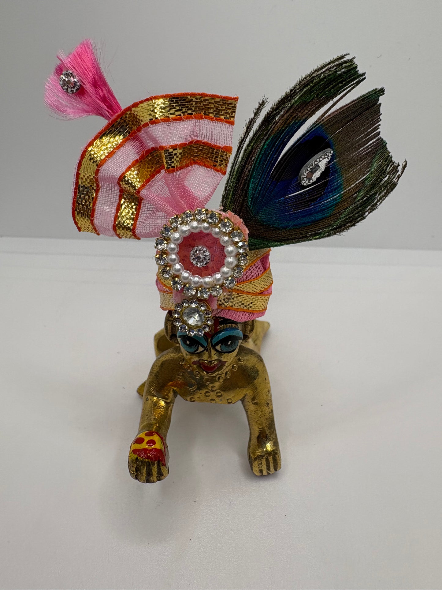 Beautiful Stone Peacock Feather Decorated Mukut for Kanha Ji | Royal Crown for Laddu Gopal Idol