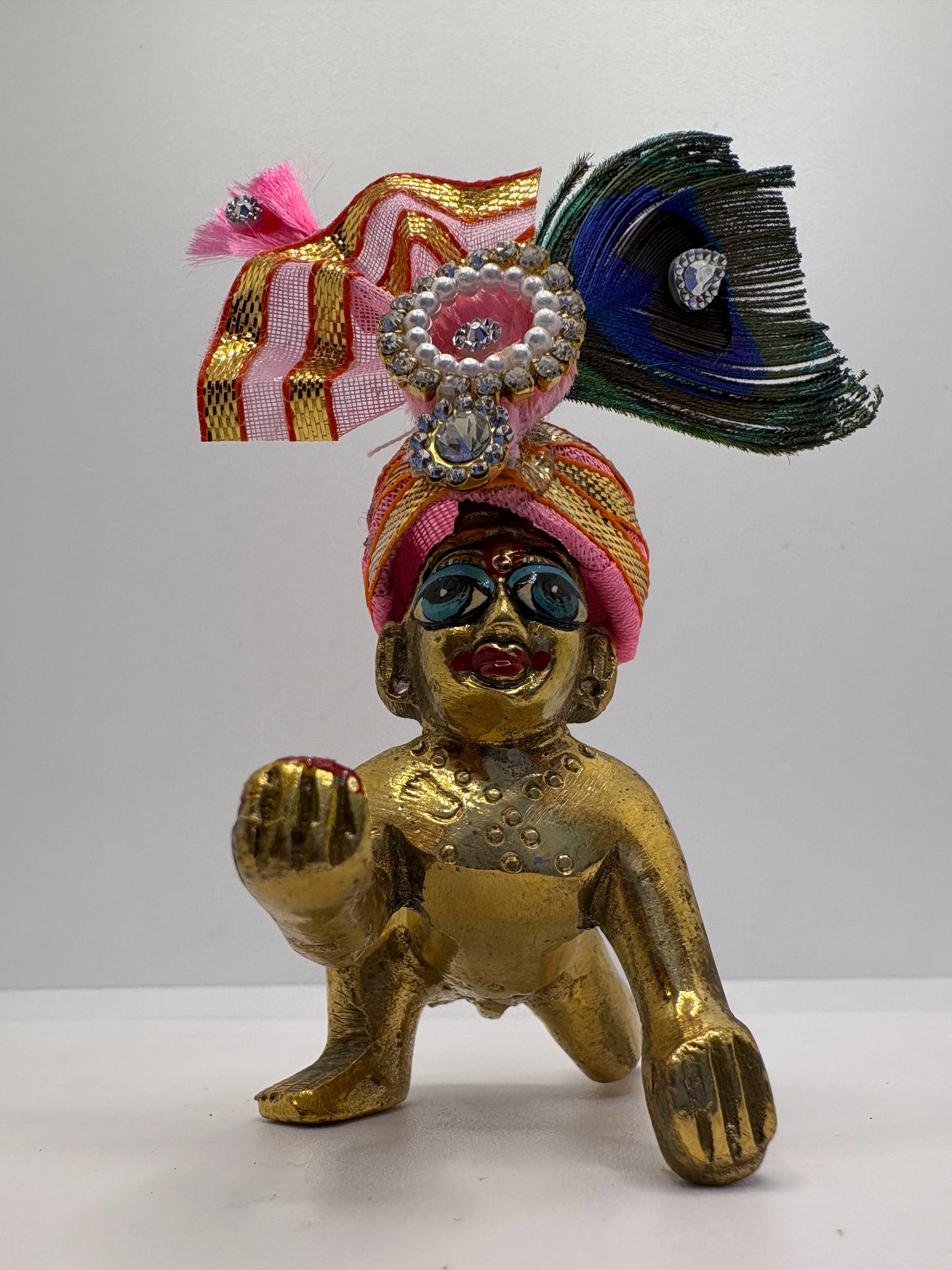Beautiful Stone Peacock Feather Decorated Mukut for Kanha Ji | Royal Crown for Laddu Gopal Idol