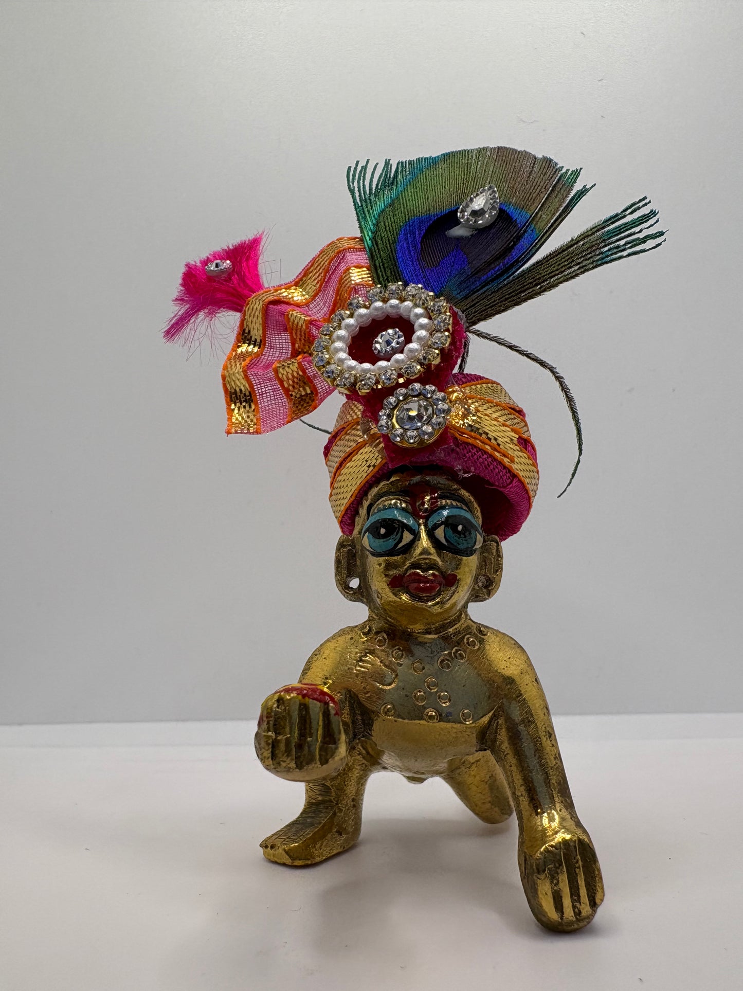 Beautiful Stone Peacock Feather Decorated Mukut for Kanha Ji | Royal Crown for Laddu Gopal Idol