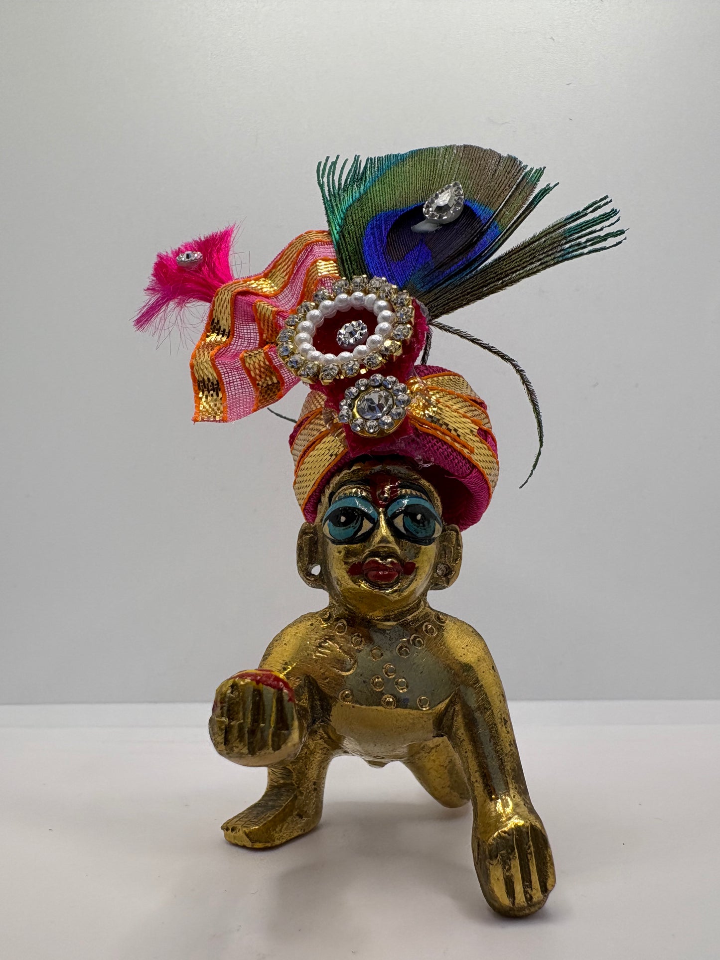 Beautiful Stone Peacock Feather Decorated Mukut for Kanha Ji | Royal Crown for Laddu Gopal Idol