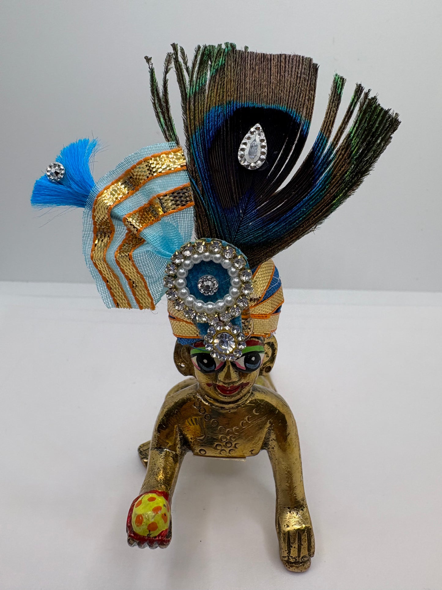 Beautiful Stone Peacock Feather Decorated Mukut for Kanha Ji | Royal Crown for Laddu Gopal Idol