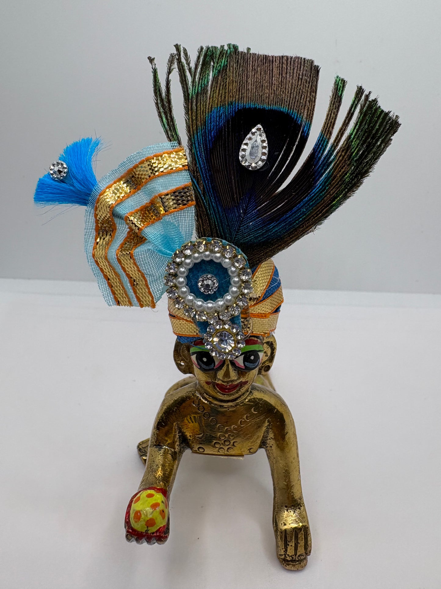Beautiful Stone Peacock Feather Decorated Mukut for Kanha Ji | Royal Crown for Laddu Gopal Idol