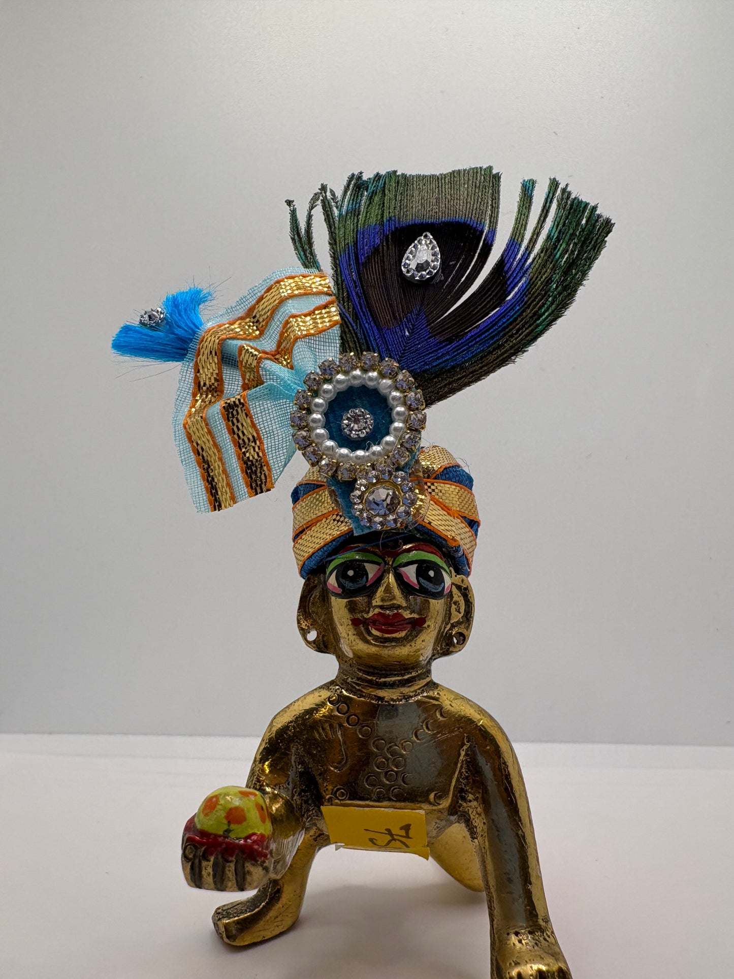 Beautiful Stone Peacock Feather Decorated Mukut for Kanha Ji | Royal Crown for Laddu Gopal Idol