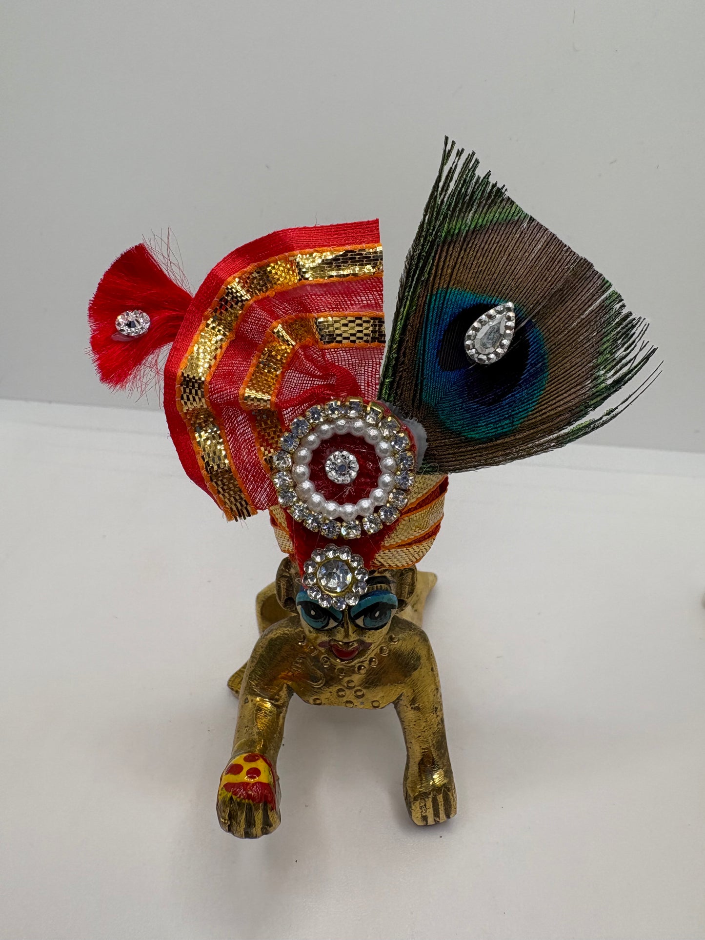 Beautiful Stone Peacock Feather Decorated Mukut for Kanha Ji | Royal Crown for Laddu Gopal Idol