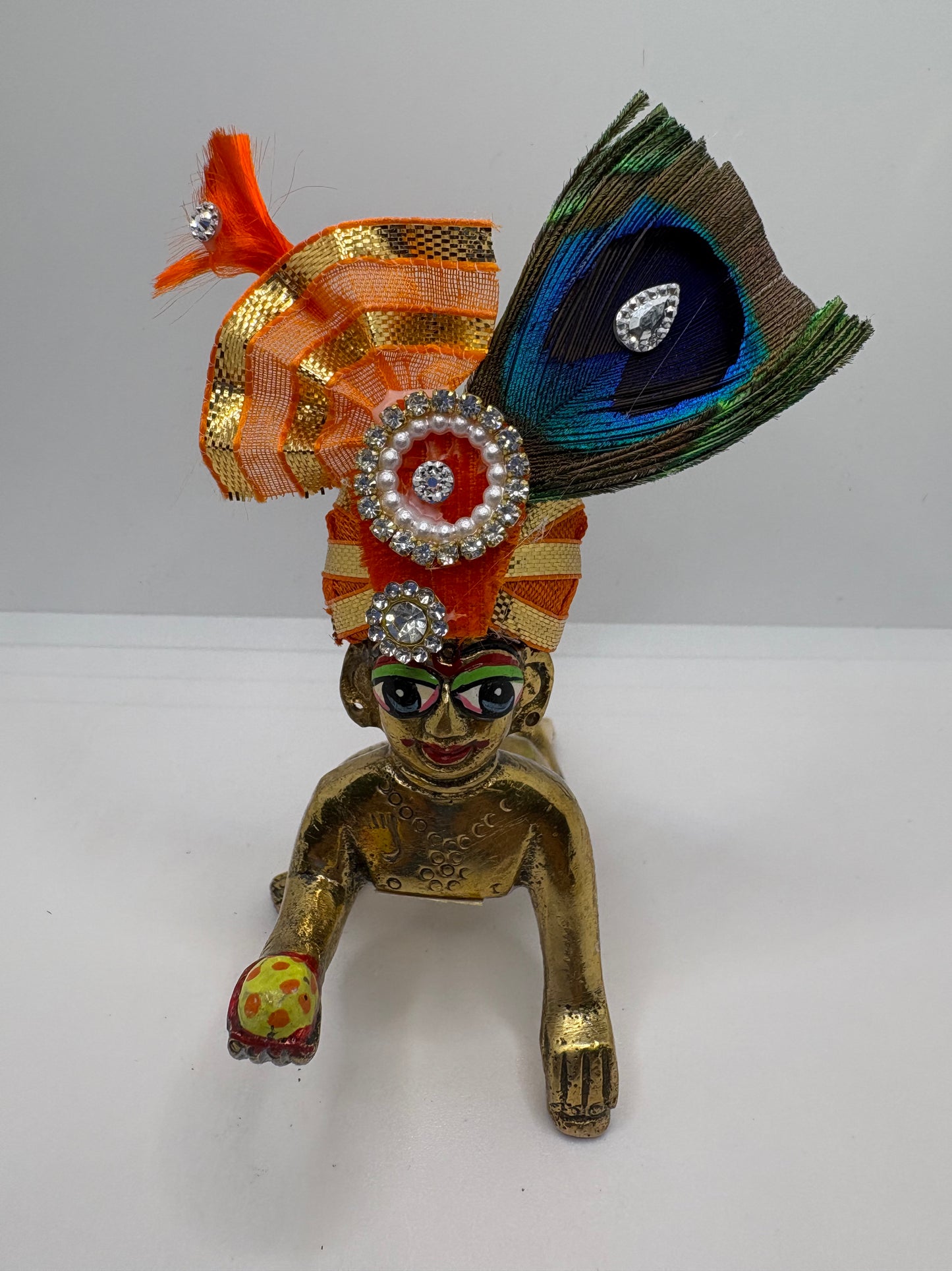 Beautiful Stone Peacock Feather Decorated Mukut for Kanha Ji | Royal Crown for Laddu Gopal Idol