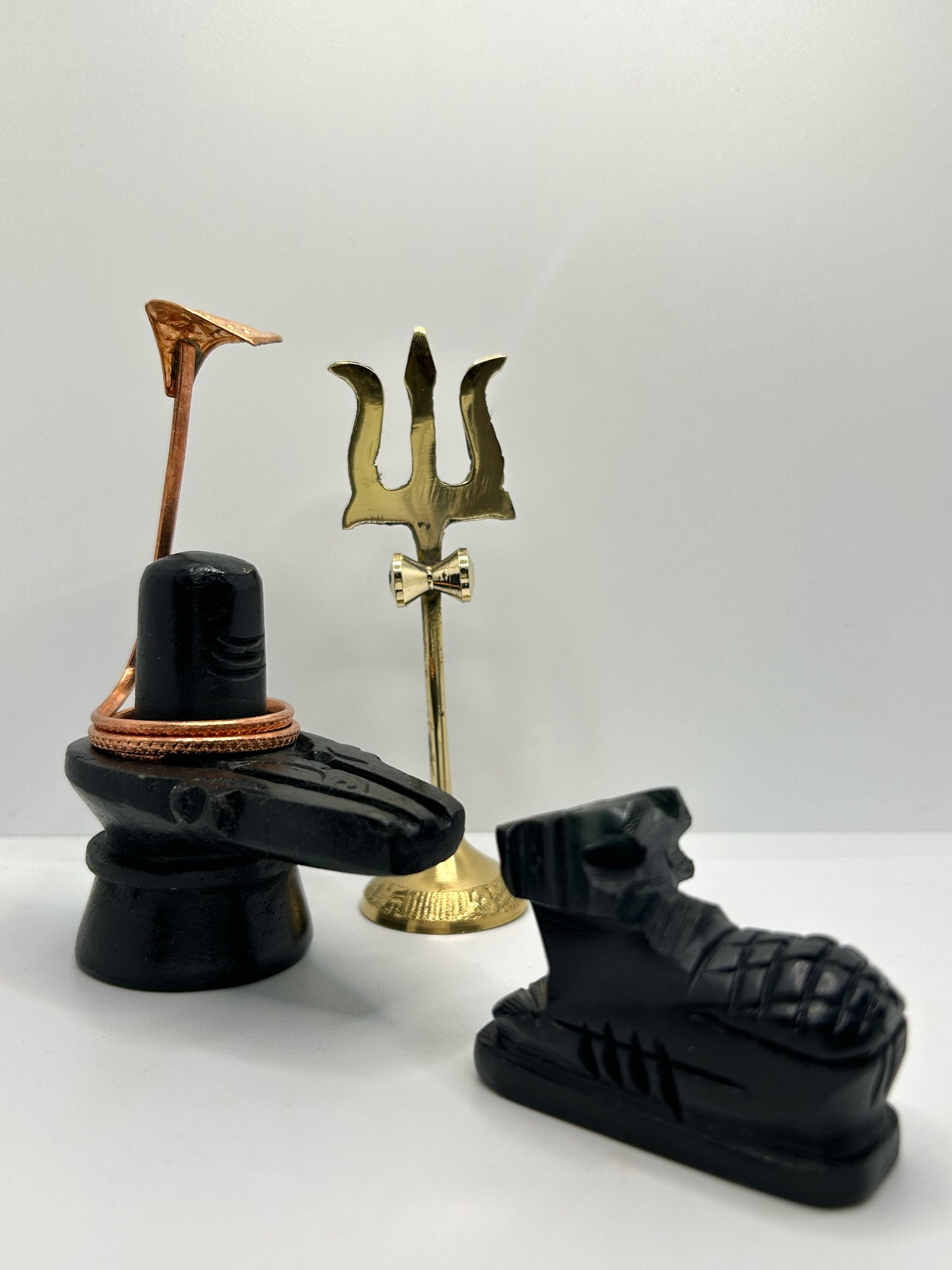 Black Stone Shivling with Nandi ji, Trishul & Naag