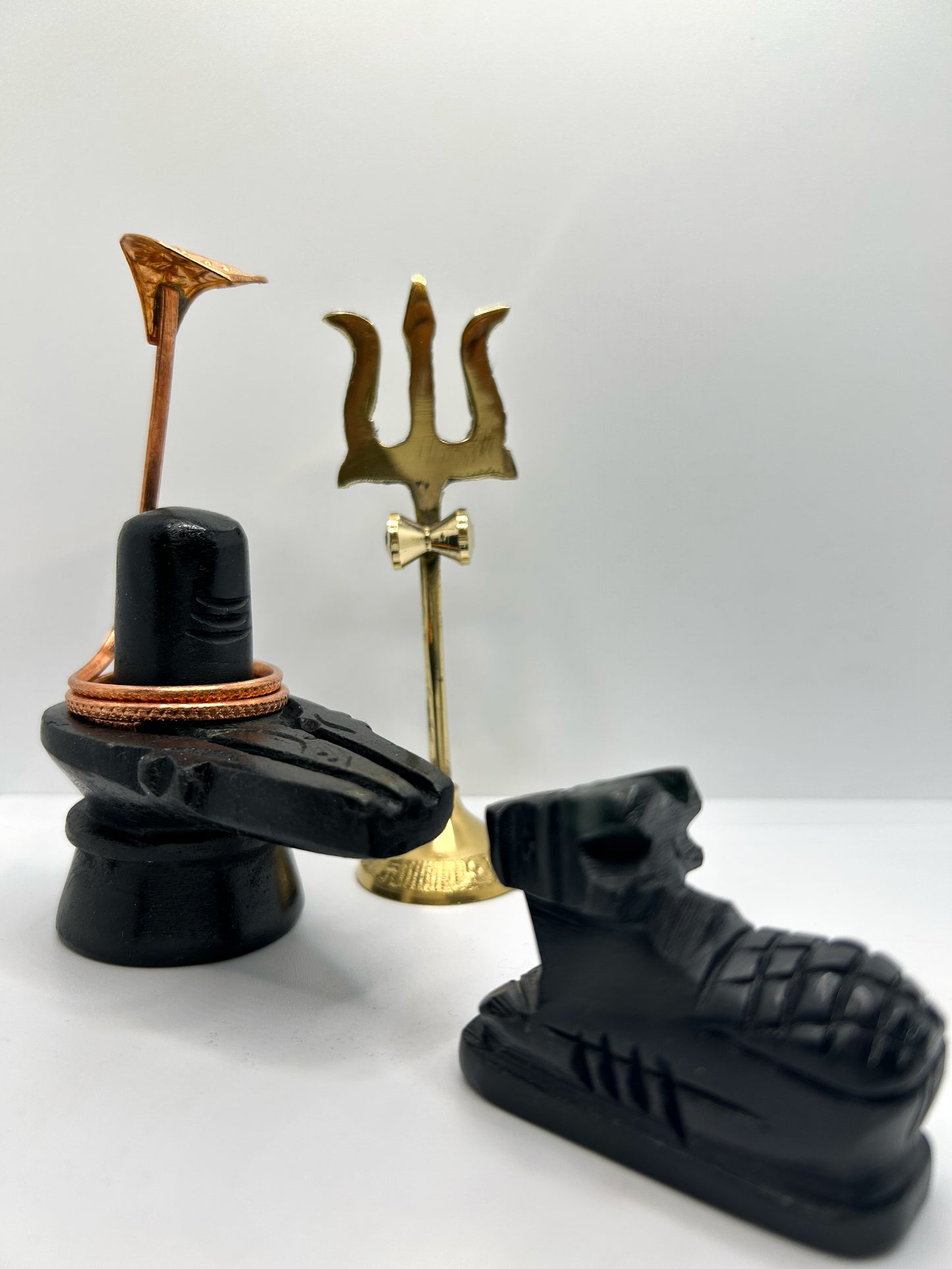 Black Stone Shivling with Nandi ji, Trishul & Naag