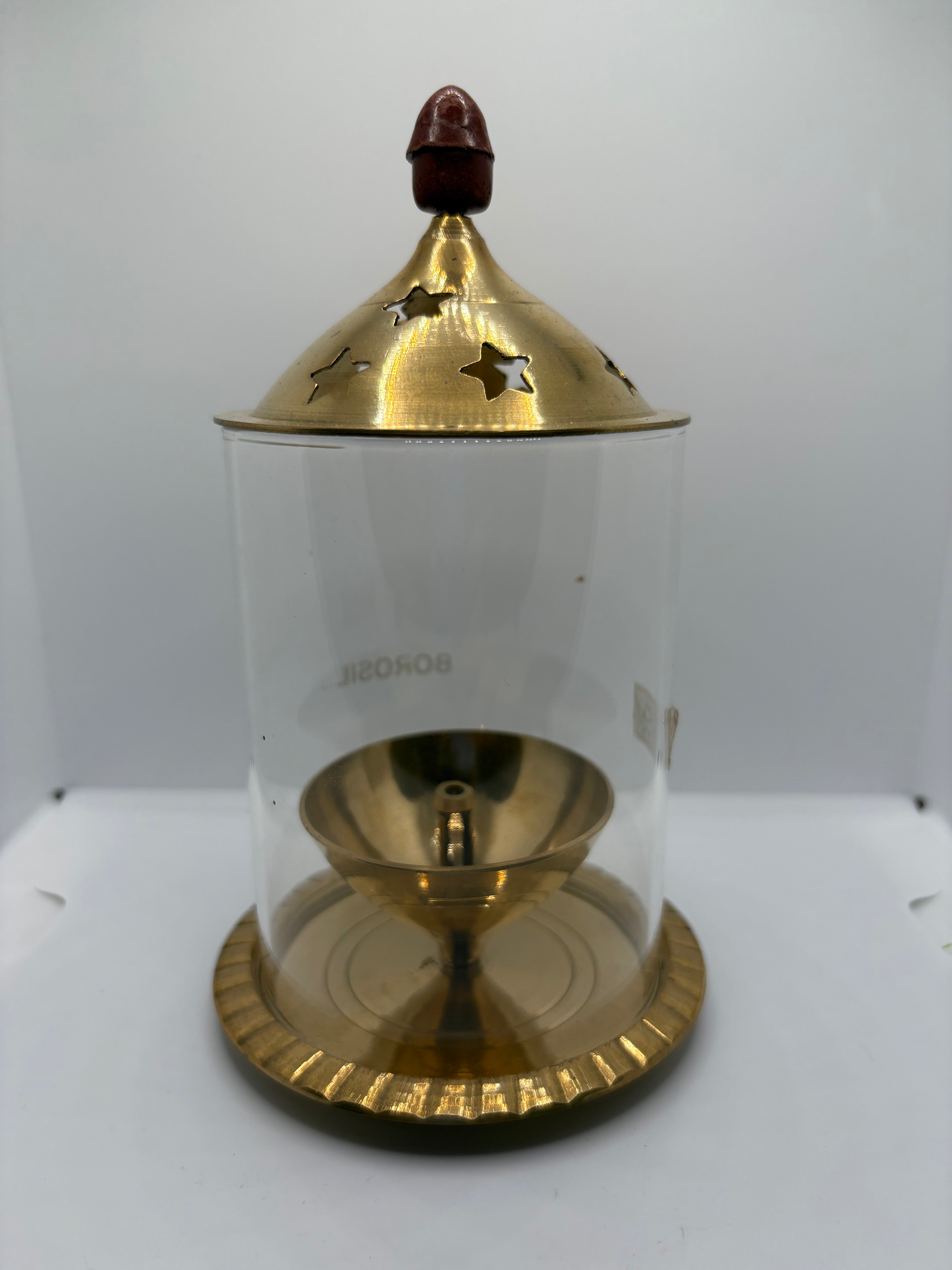 Borosil Akhand Jot Diya - Large Brass (Petal)