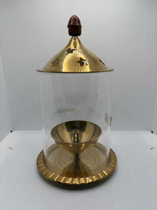Borosil Akhand Jot Diya - Large Brass (Petal)