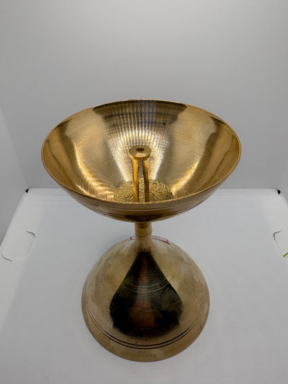 Brass (Petal) Akhand Jot Diya Damru | Traditional Brass Diya with Damru Base for Eternal Flame